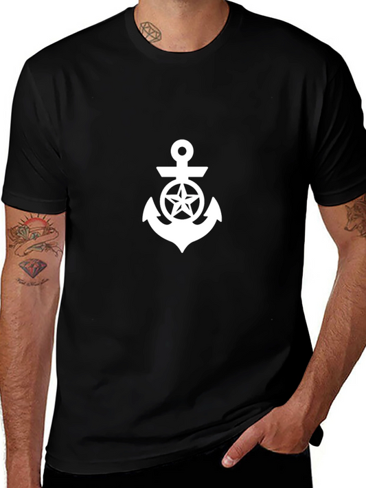 Nautical Star Anchor Graphic Tee - Black