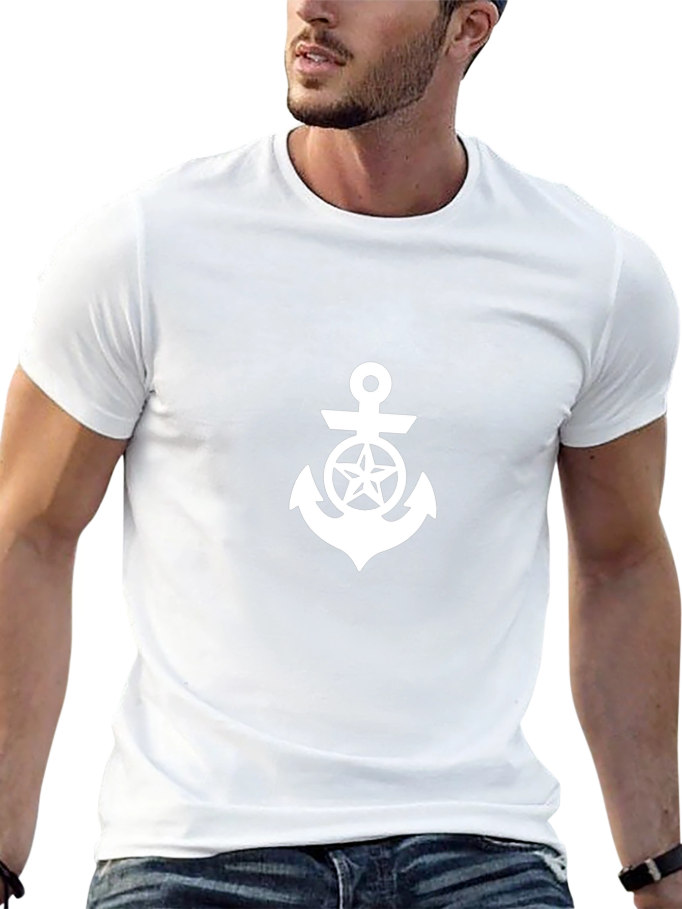 Nautical Star Anchor Graphic Tee - Black