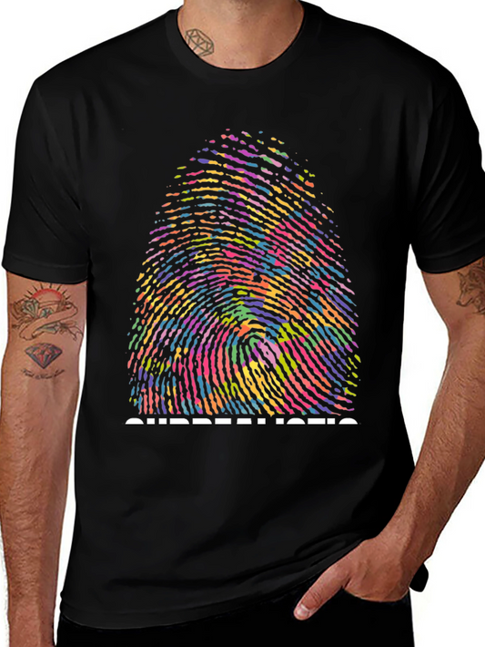 Surrealistic Fingerprint Graphic Tee - Black