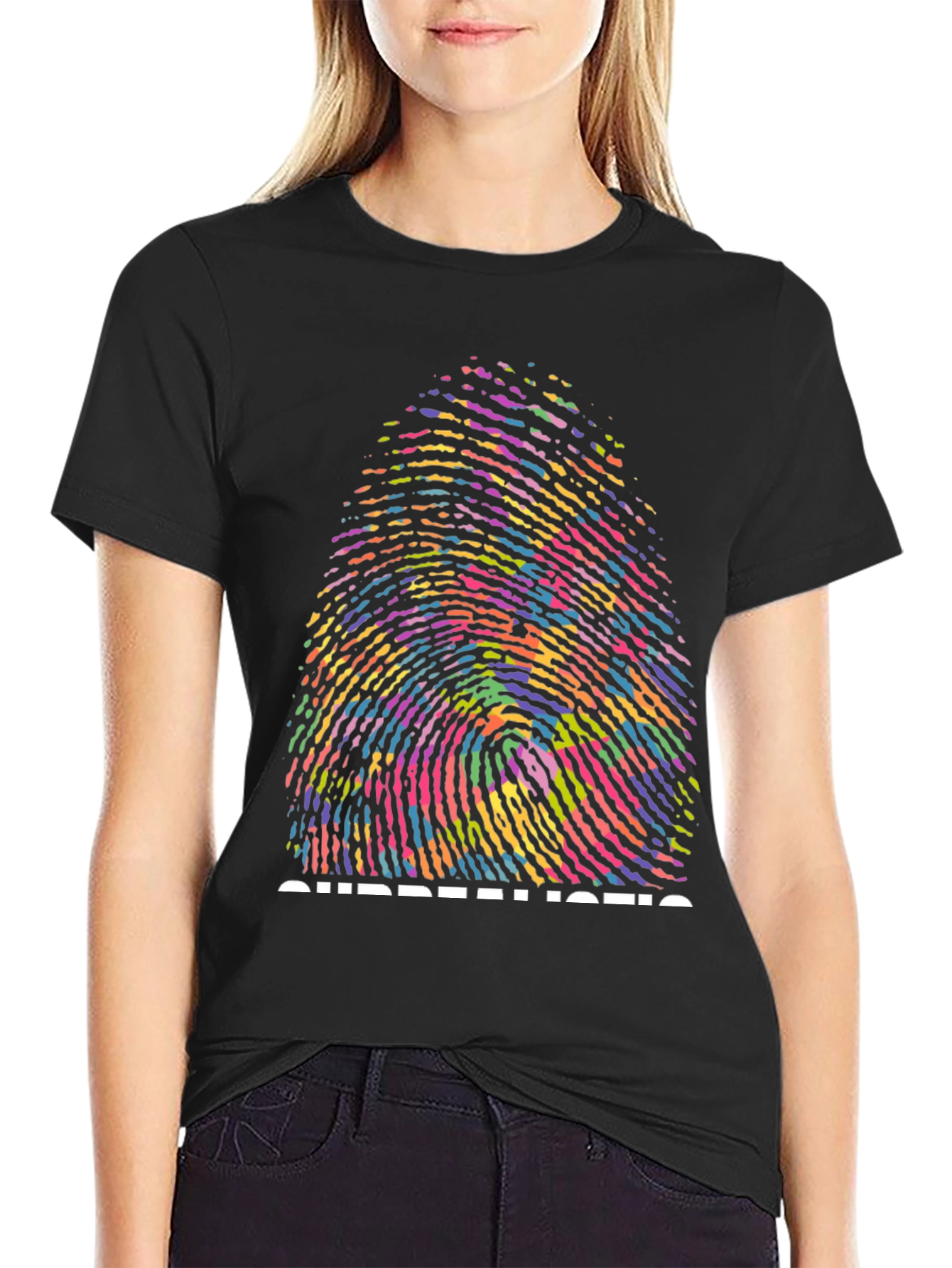 Surrealistic Fingerprint Graphic Tee - Black