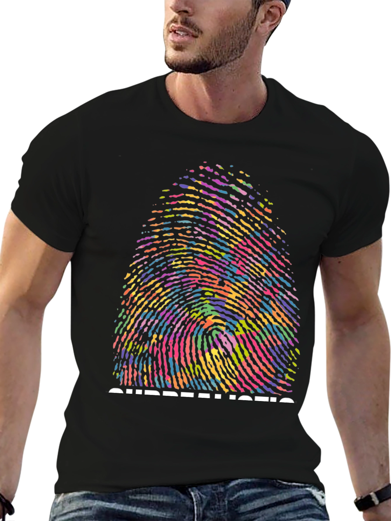 Surrealistic Fingerprint Graphic Tee - Black