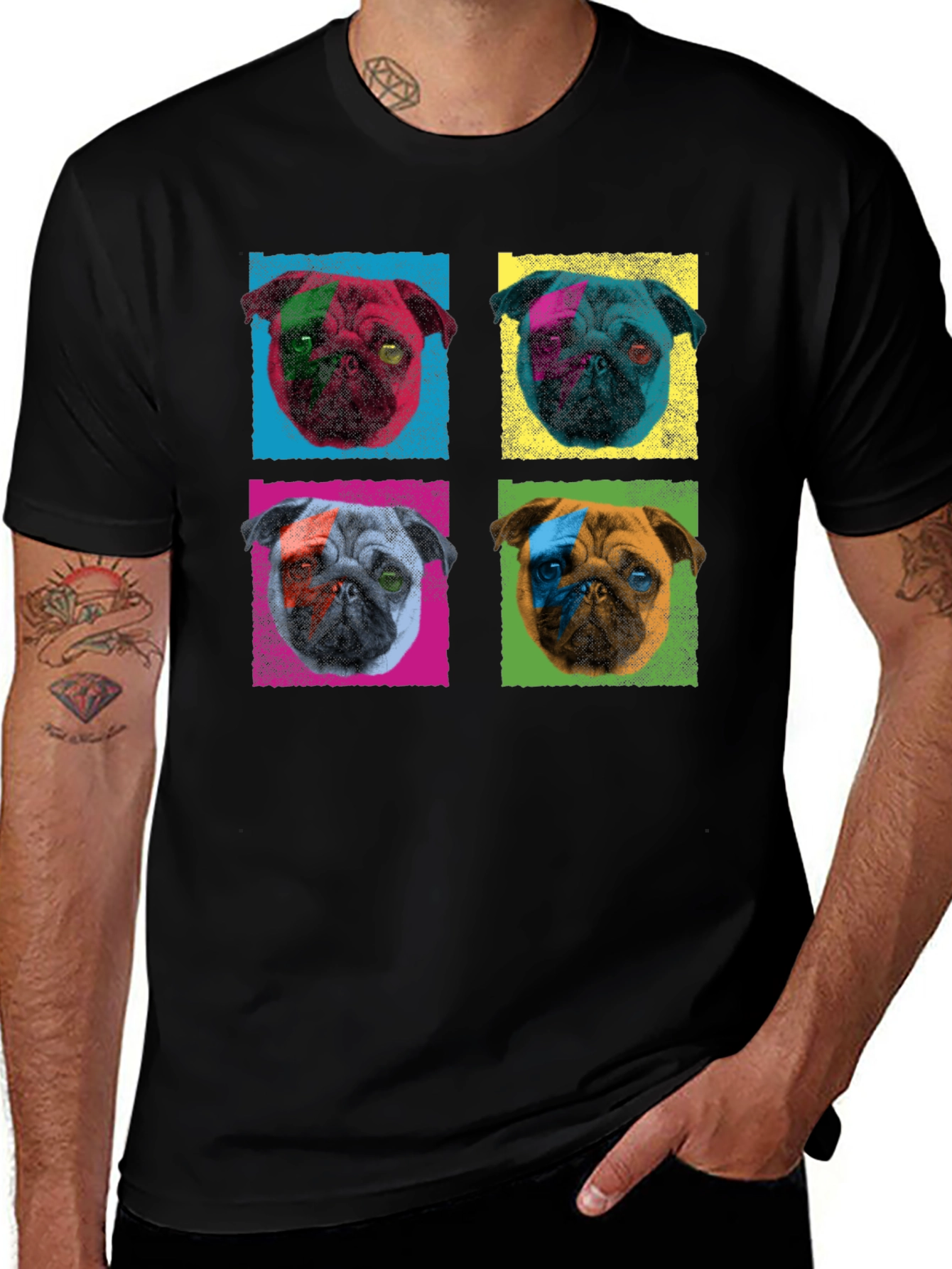 Pop Art Pug Graphic Tee - Mens Black T-Shirt