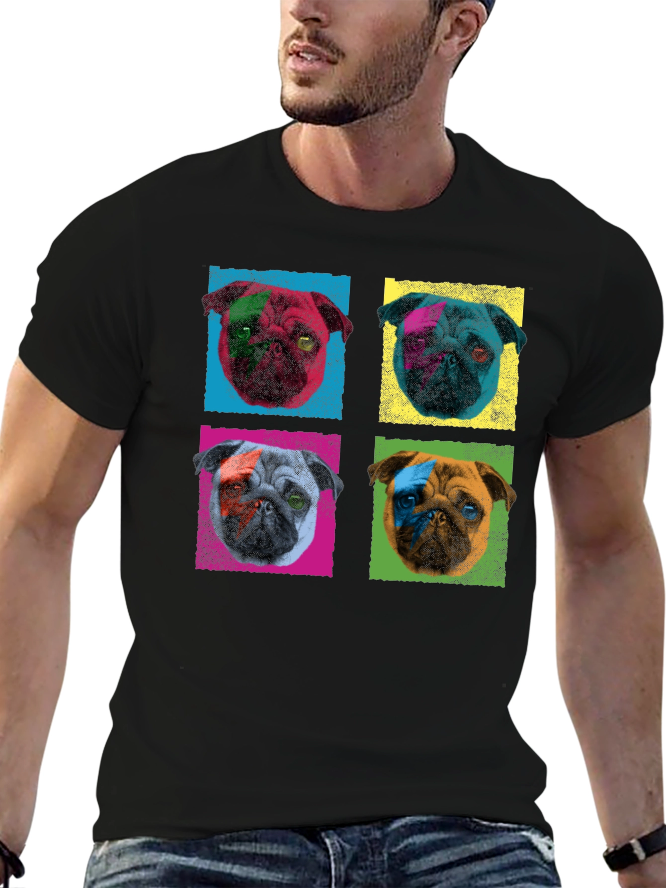 Pop Art Pug Graphic Tee - Mens Black T-Shirt