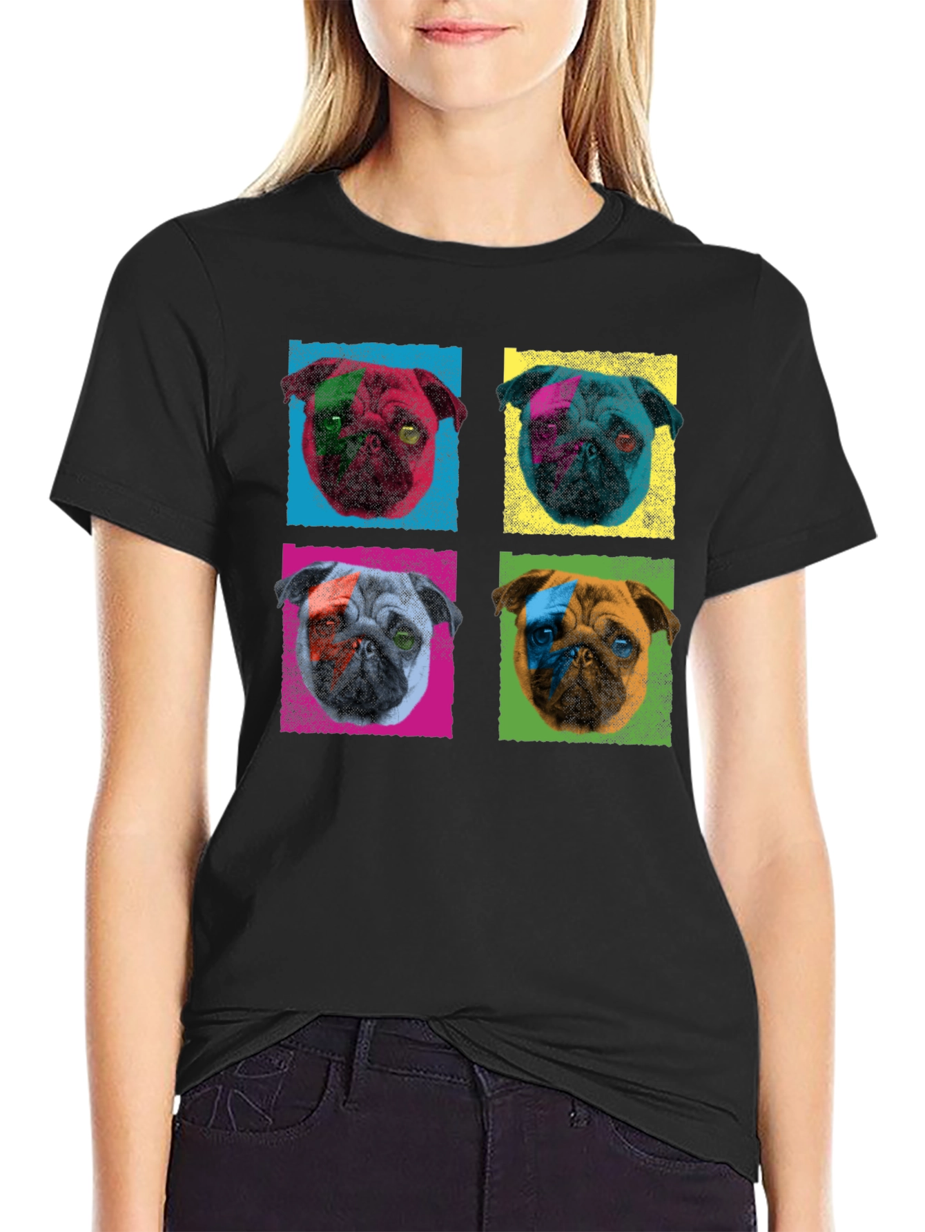 Pop Art Pug Graphic Tee - Mens Black T-Shirt