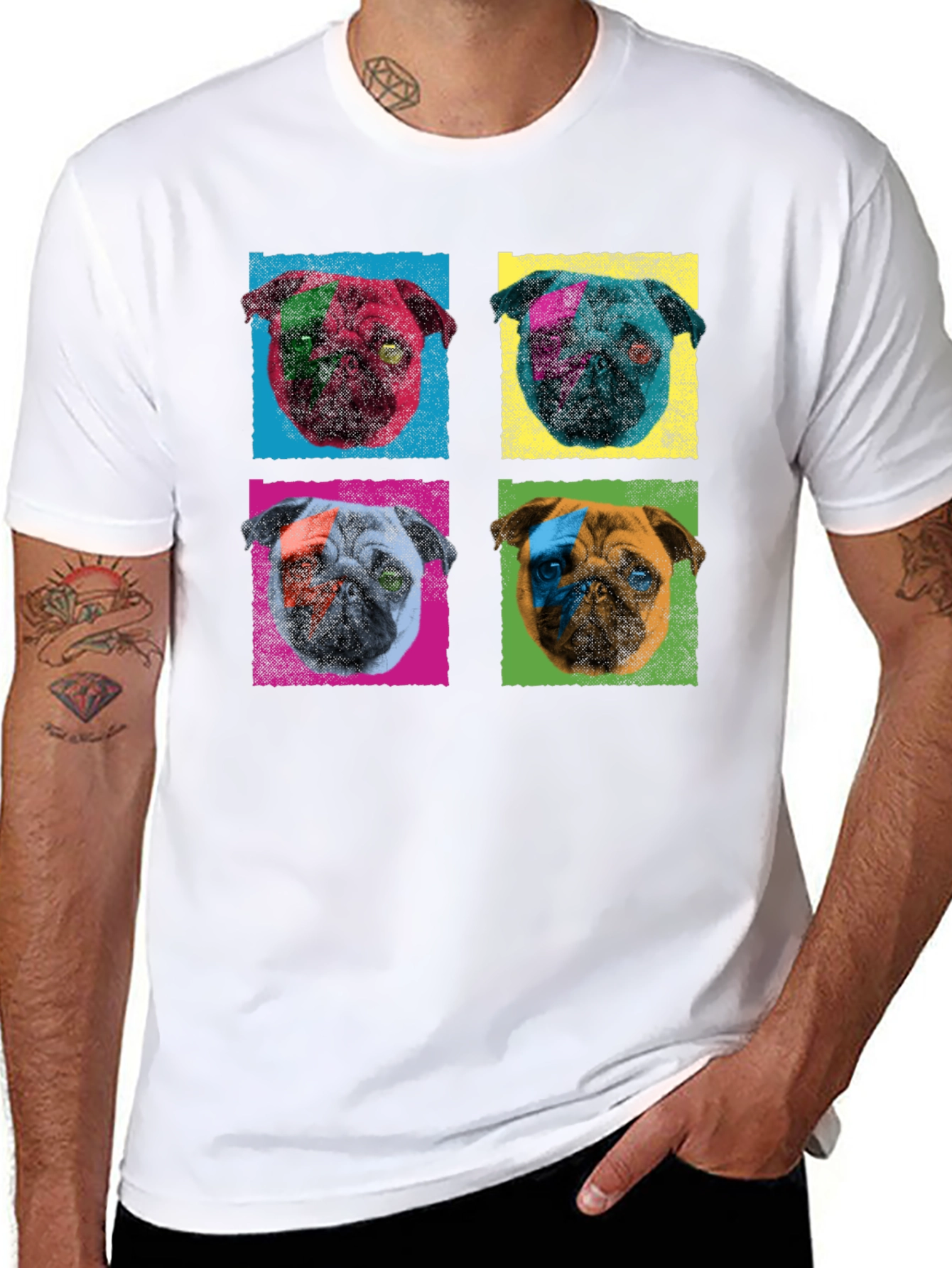 Pop Art Pug Graphic Tee - Mens Black T-Shirt