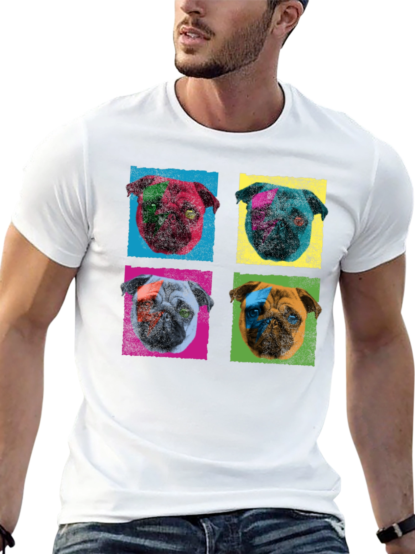 Pop Art Pug Graphic Tee - Mens Black T-Shirt