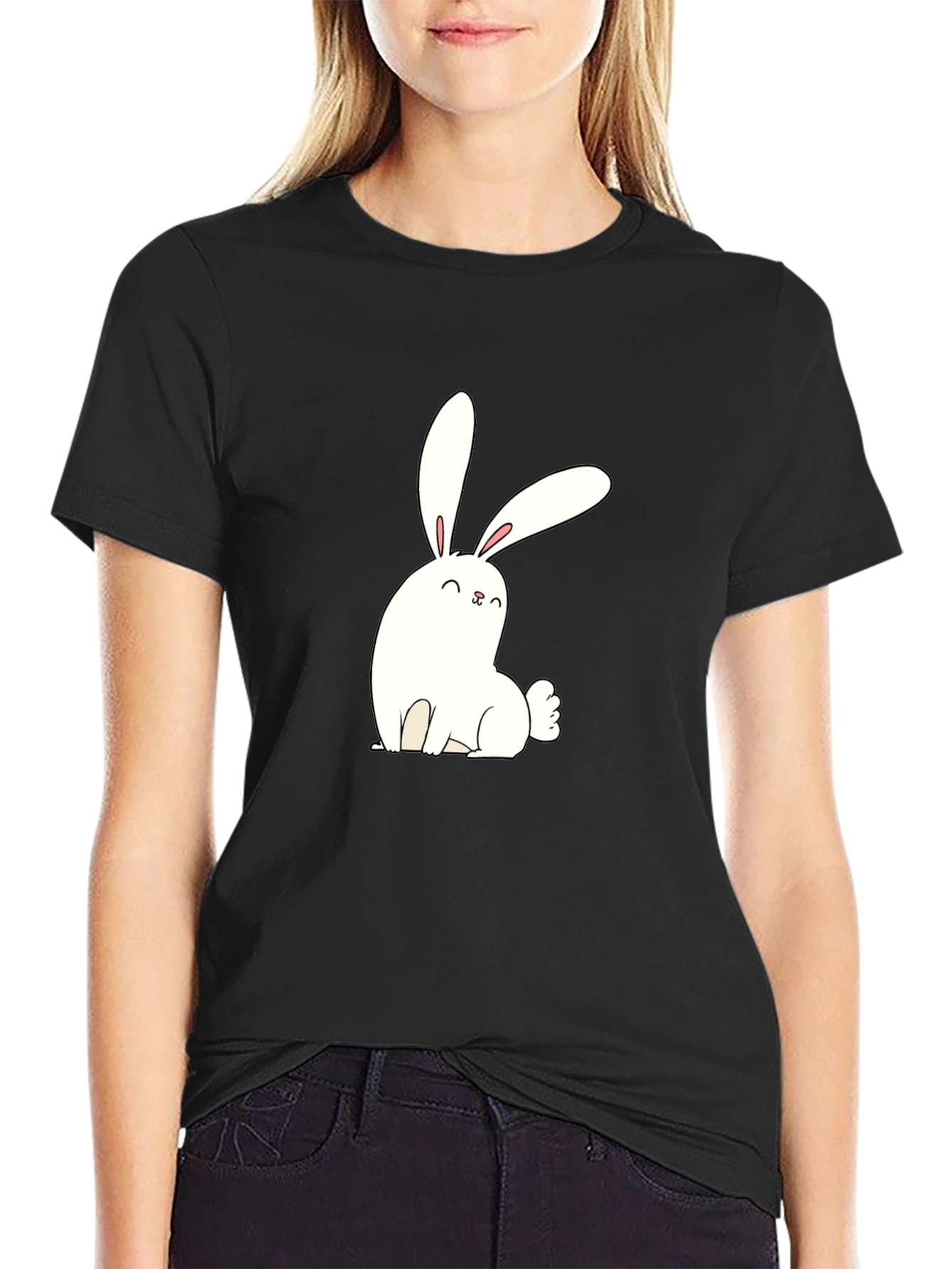 Cute Bunny Graphic Black T-Shirt