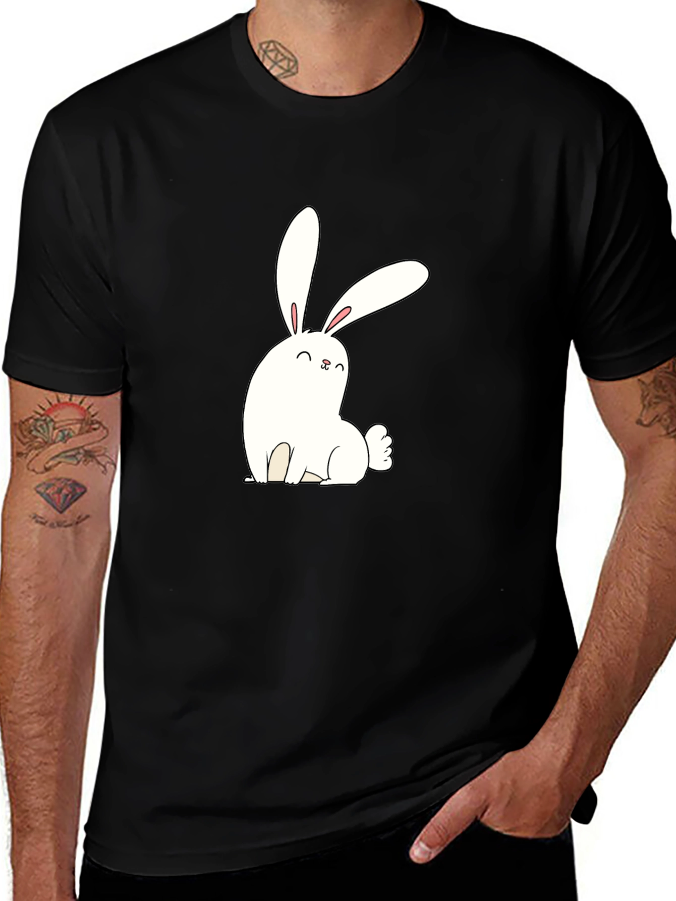 Cute Bunny Graphic Black T-Shirt