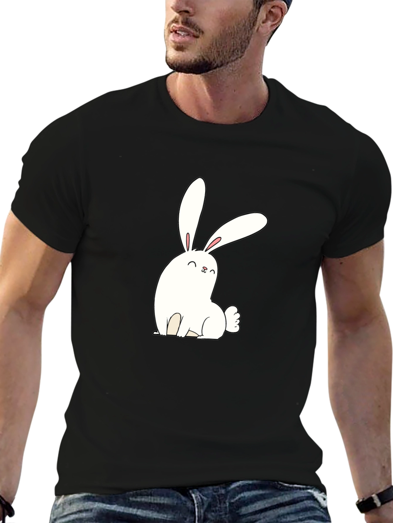 Cute Bunny Graphic Black T-Shirt