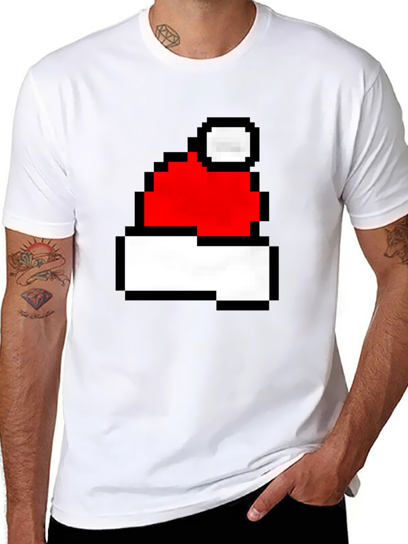 Pixel Santa Hat Graphic T-Shirt - Holiday Cheer