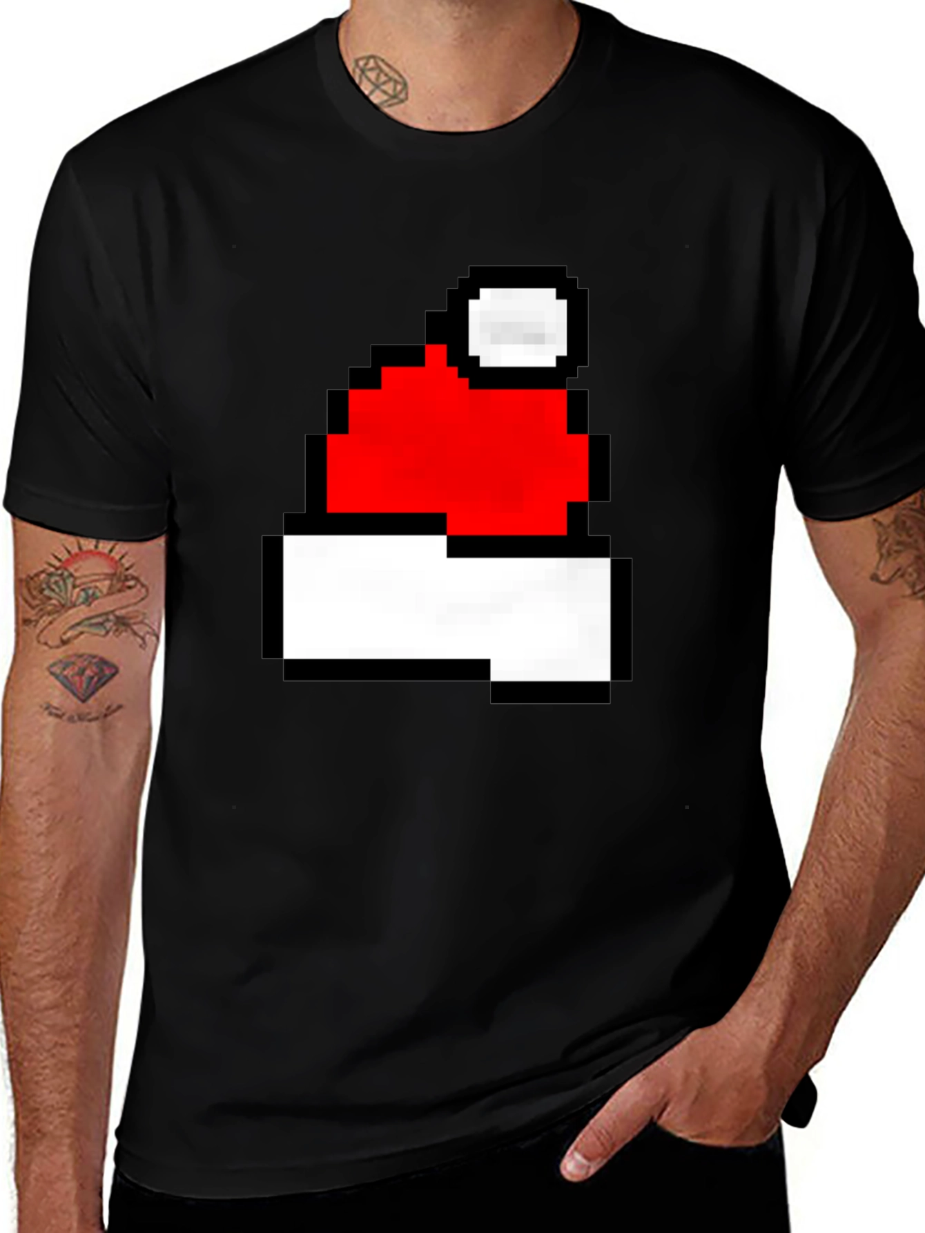 Pixel Santa Hat Graphic T-Shirt - Holiday Cheer