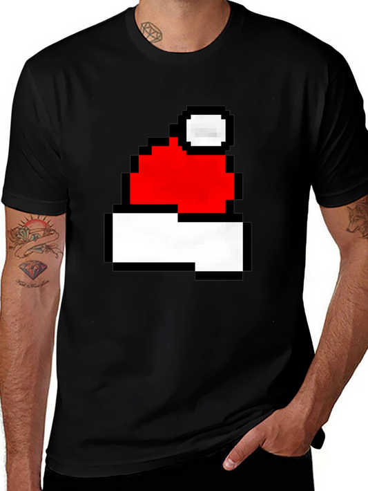 Pixel Santa Hat Graphic T-Shirt - Holiday Cheer