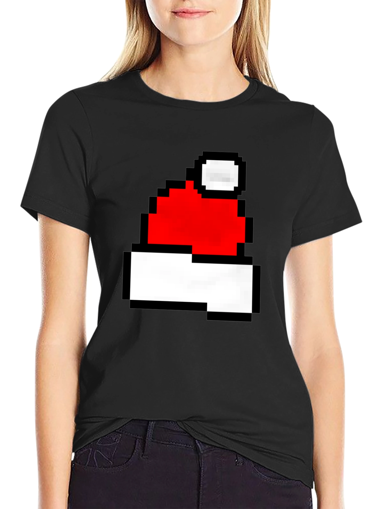 Pixel Santa Hat Graphic T-Shirt - Holiday Cheer