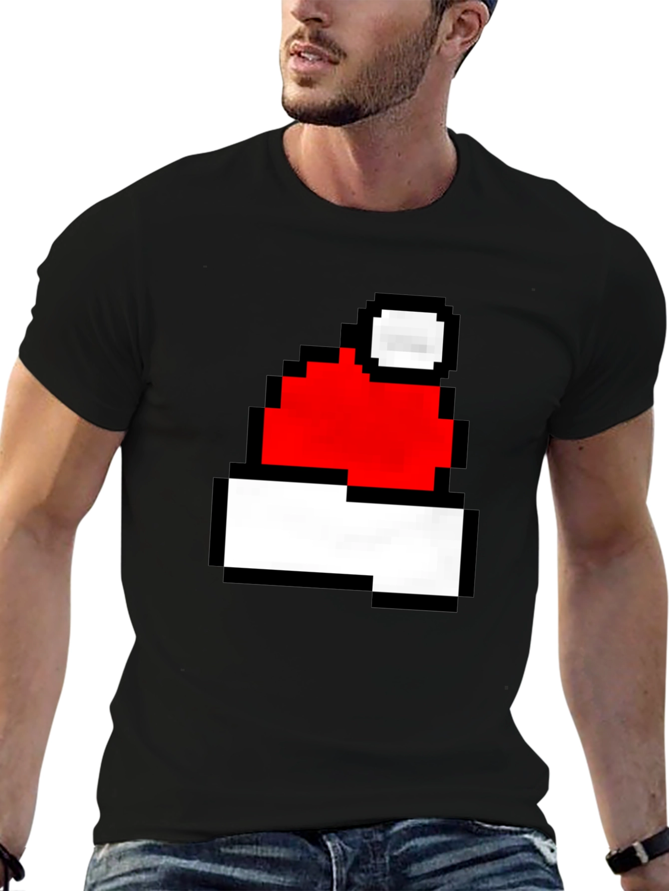 Pixel Santa Hat Graphic T-Shirt - Holiday Cheer