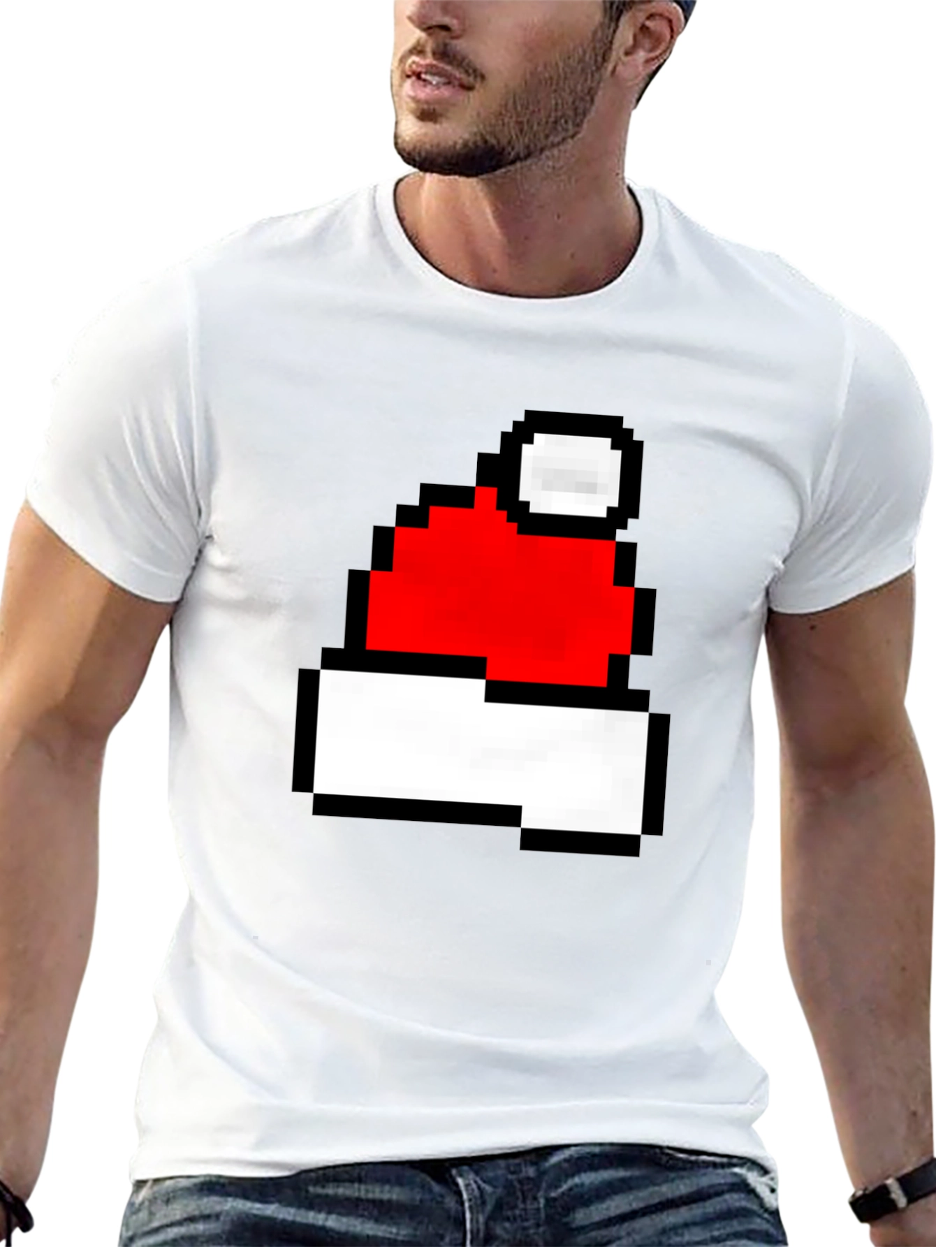 Pixel Santa Hat Graphic T-Shirt - Holiday Cheer