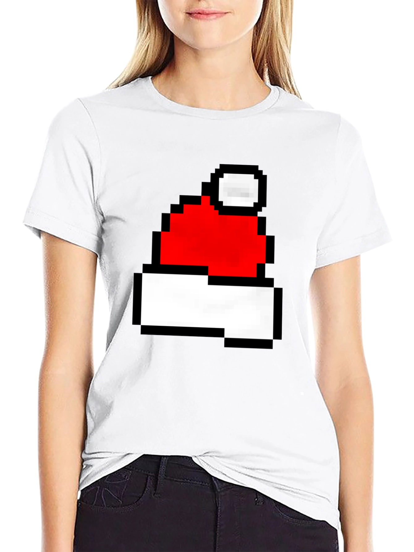 Pixel Santa Hat Graphic T-Shirt - Holiday Cheer