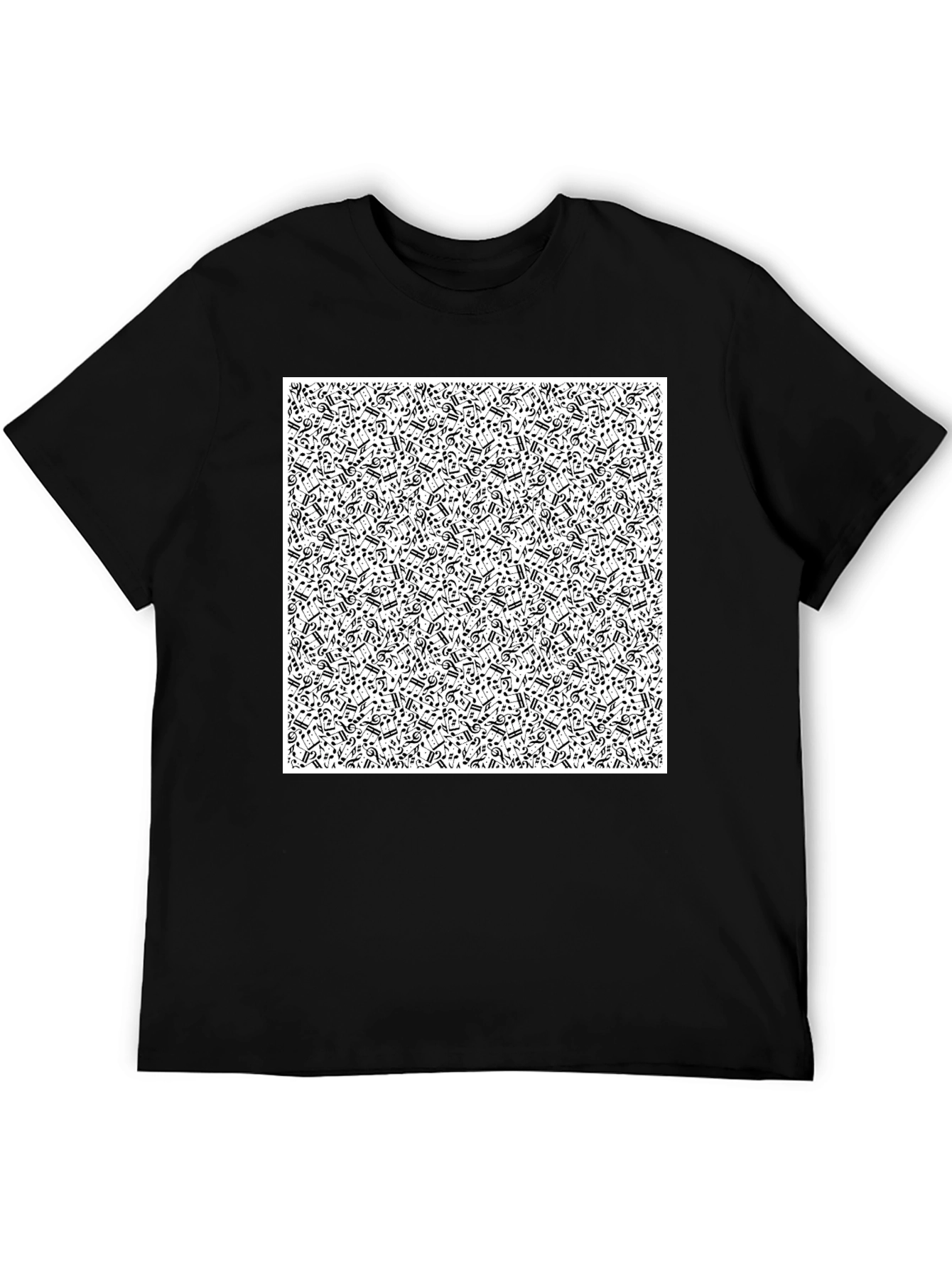 Musical Notes Pattern Black T-Shirt