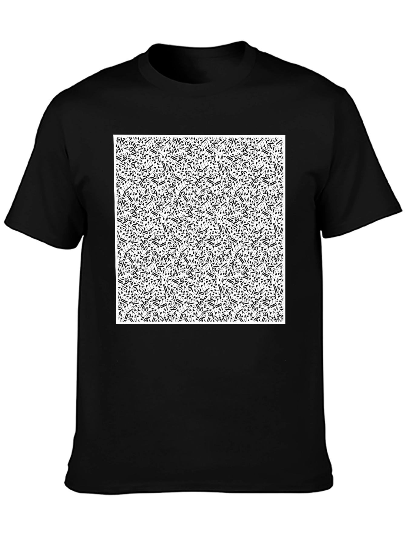 Musical Notes Pattern Black T-Shirt