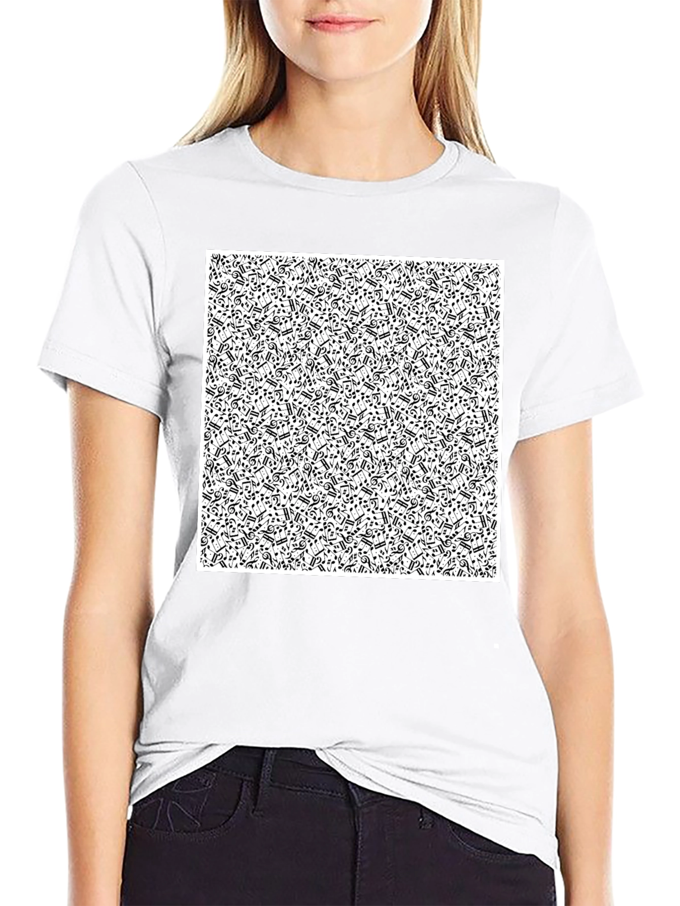 Musical Notes Pattern Black T-Shirt