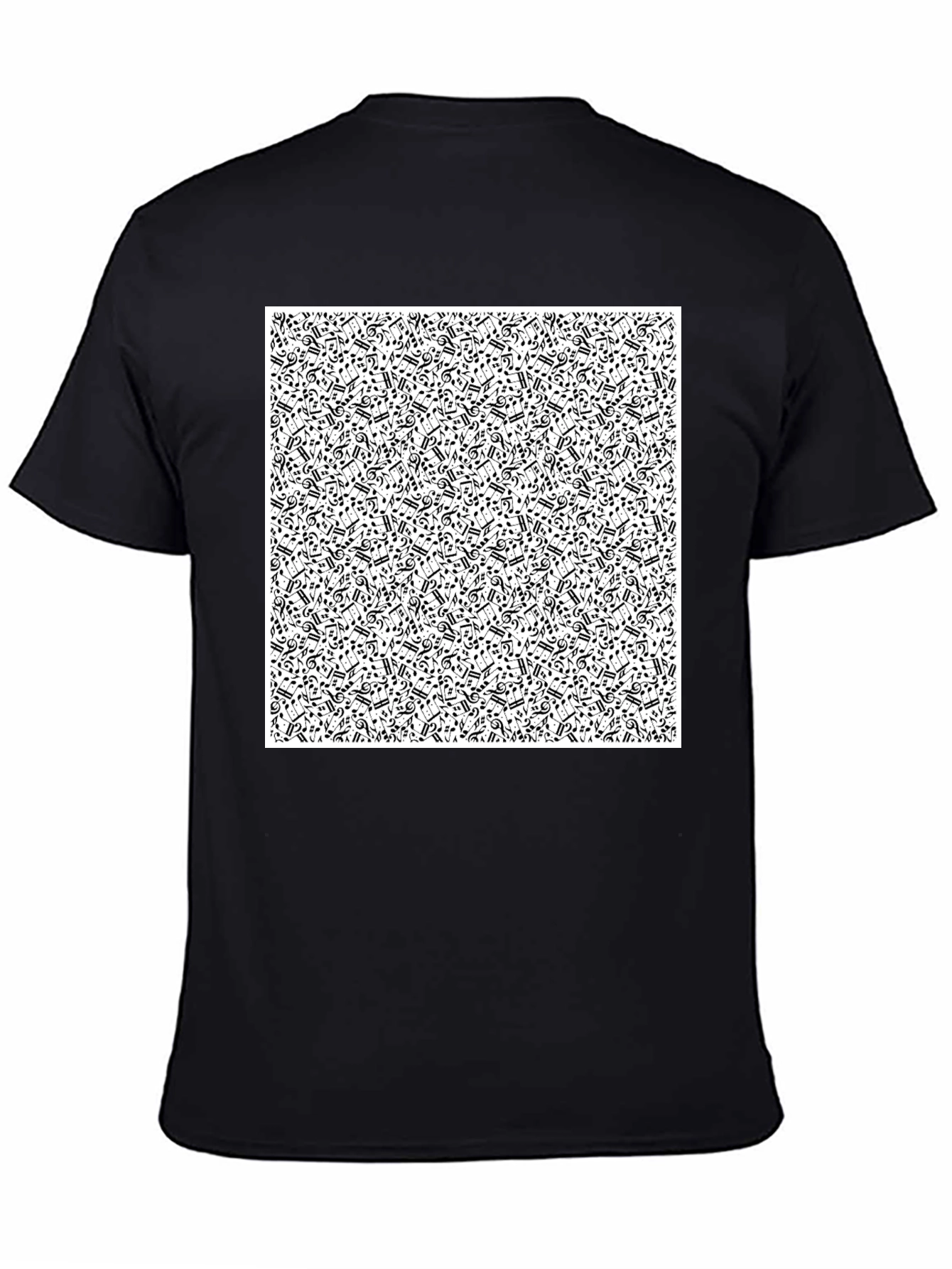 Musical Notes Pattern Black T-Shirt