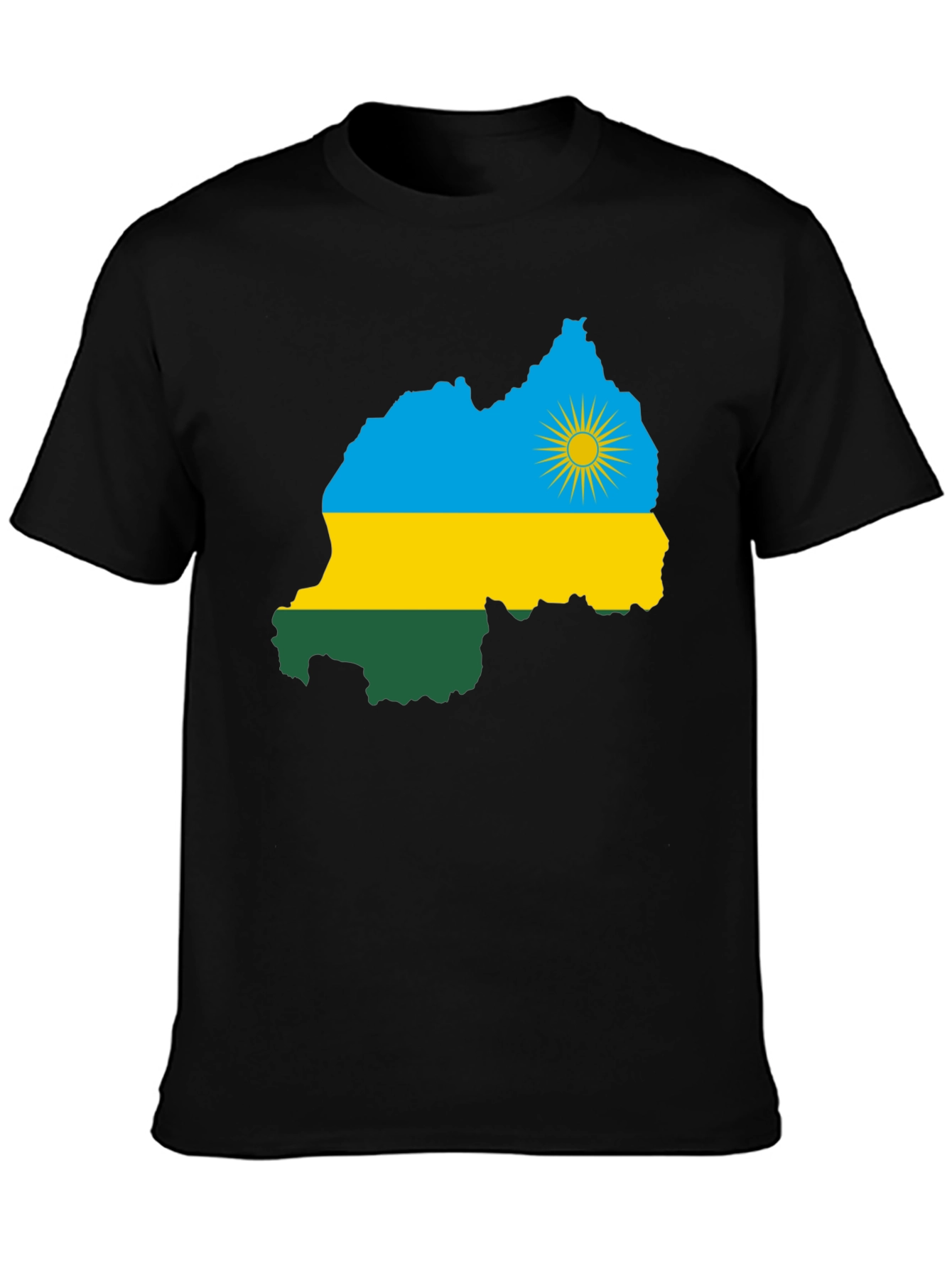 Rwanda Flag Map Graphic Tee - Black Cotton T-Shirt
