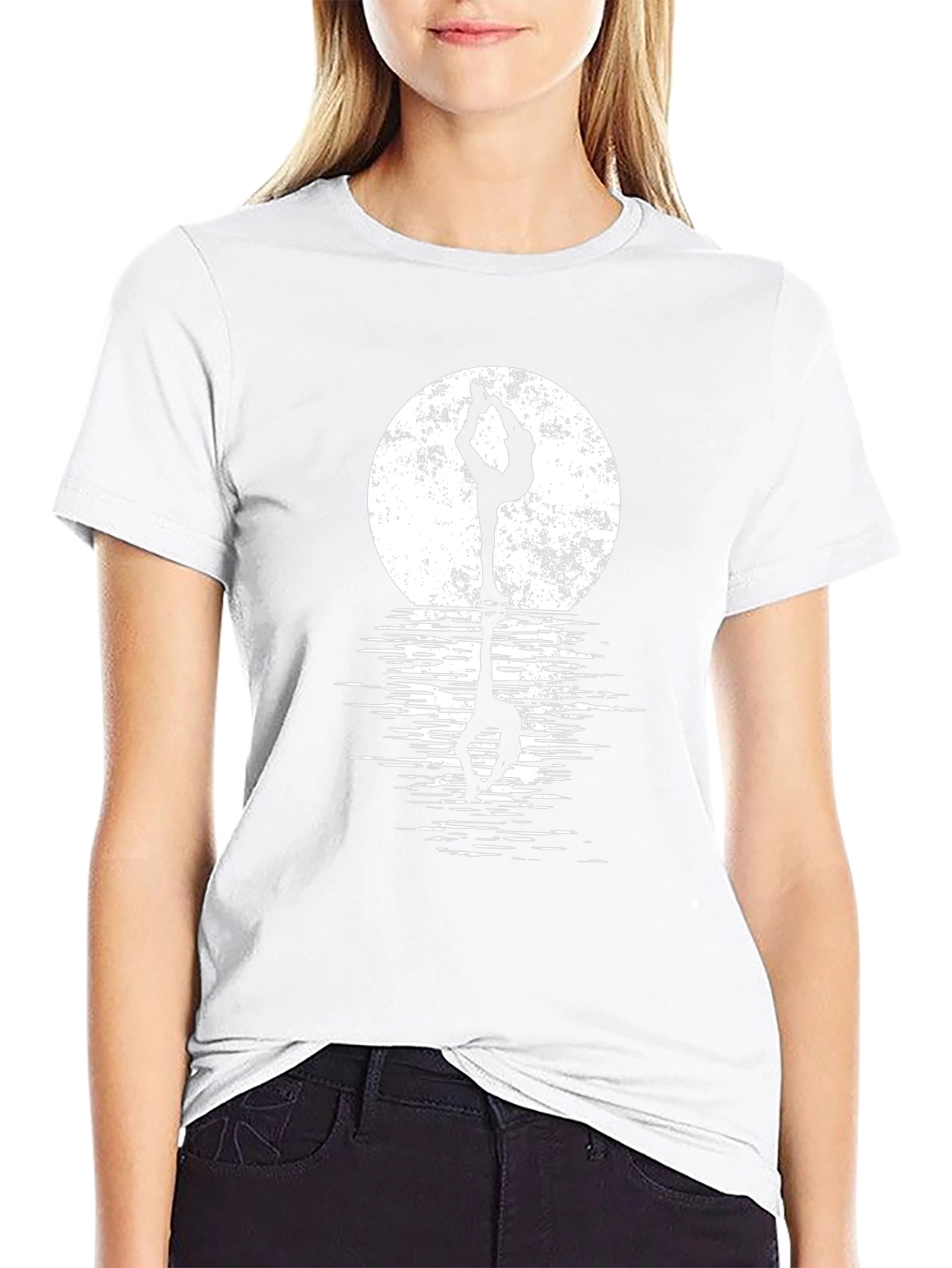 Yoga Moon Reflection Black Graphic Tee Shirt