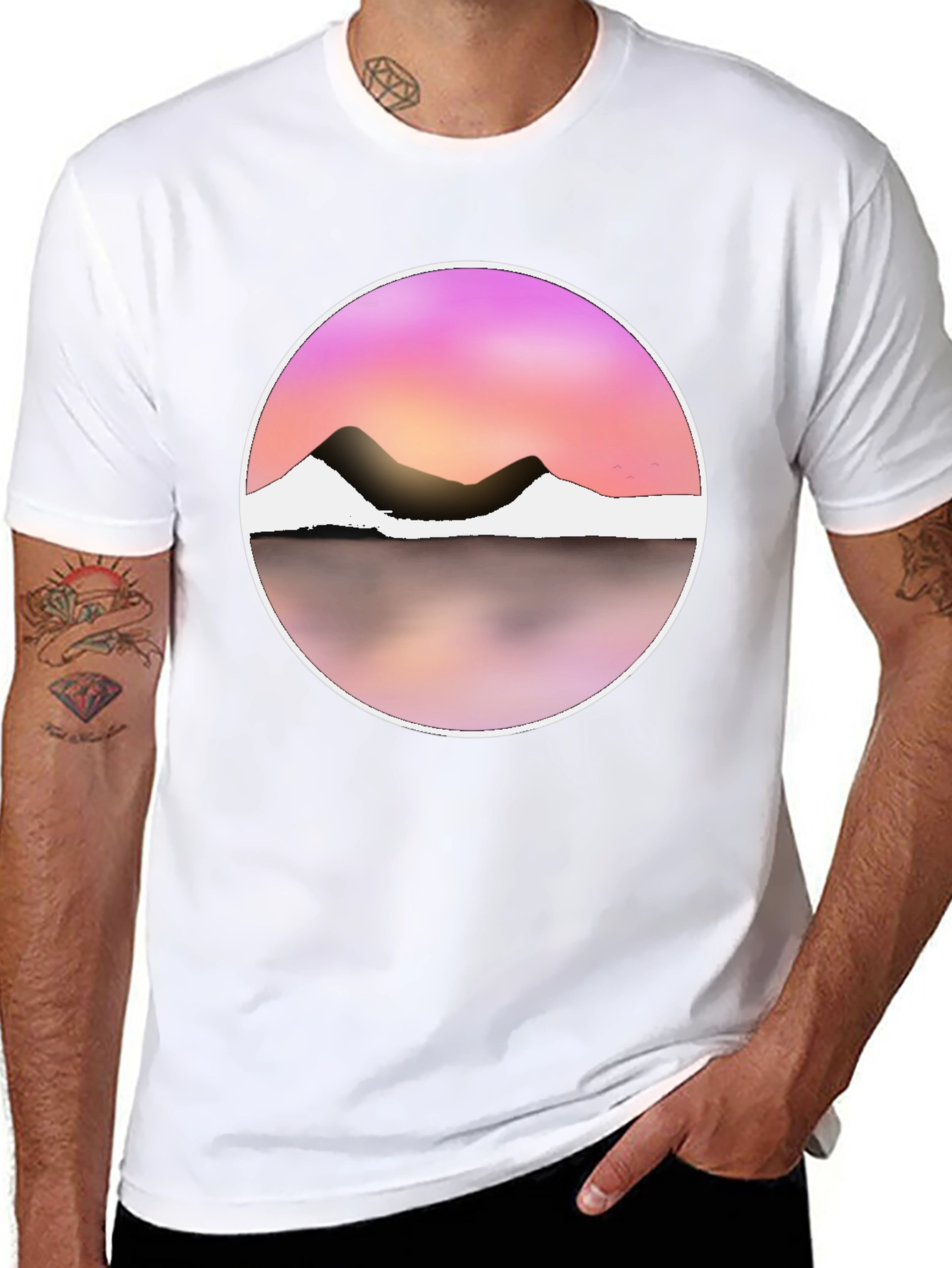 Sunset Mountain Graphic Tee - Stylish Round Design