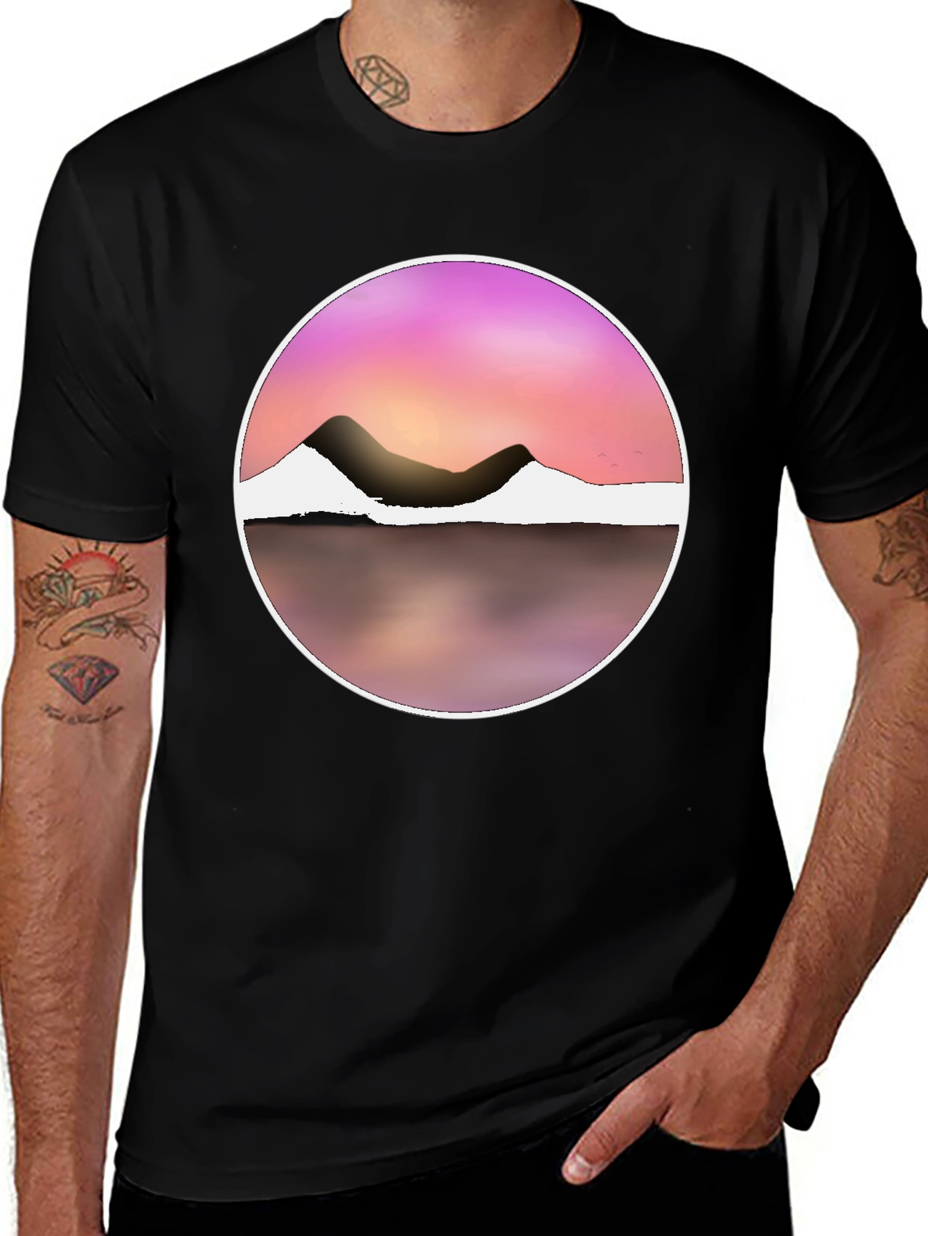 Sunset Mountain Graphic Tee - Stylish Round Design