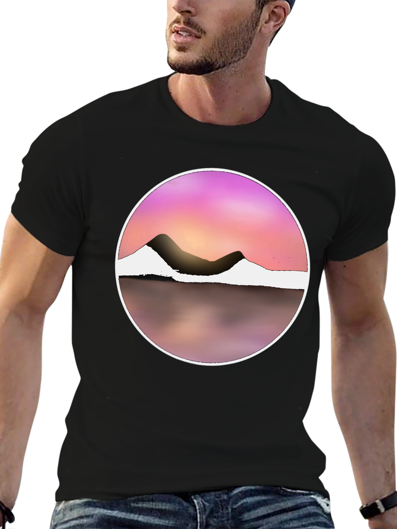 Sunset Mountain Graphic Tee - Stylish Round Design
