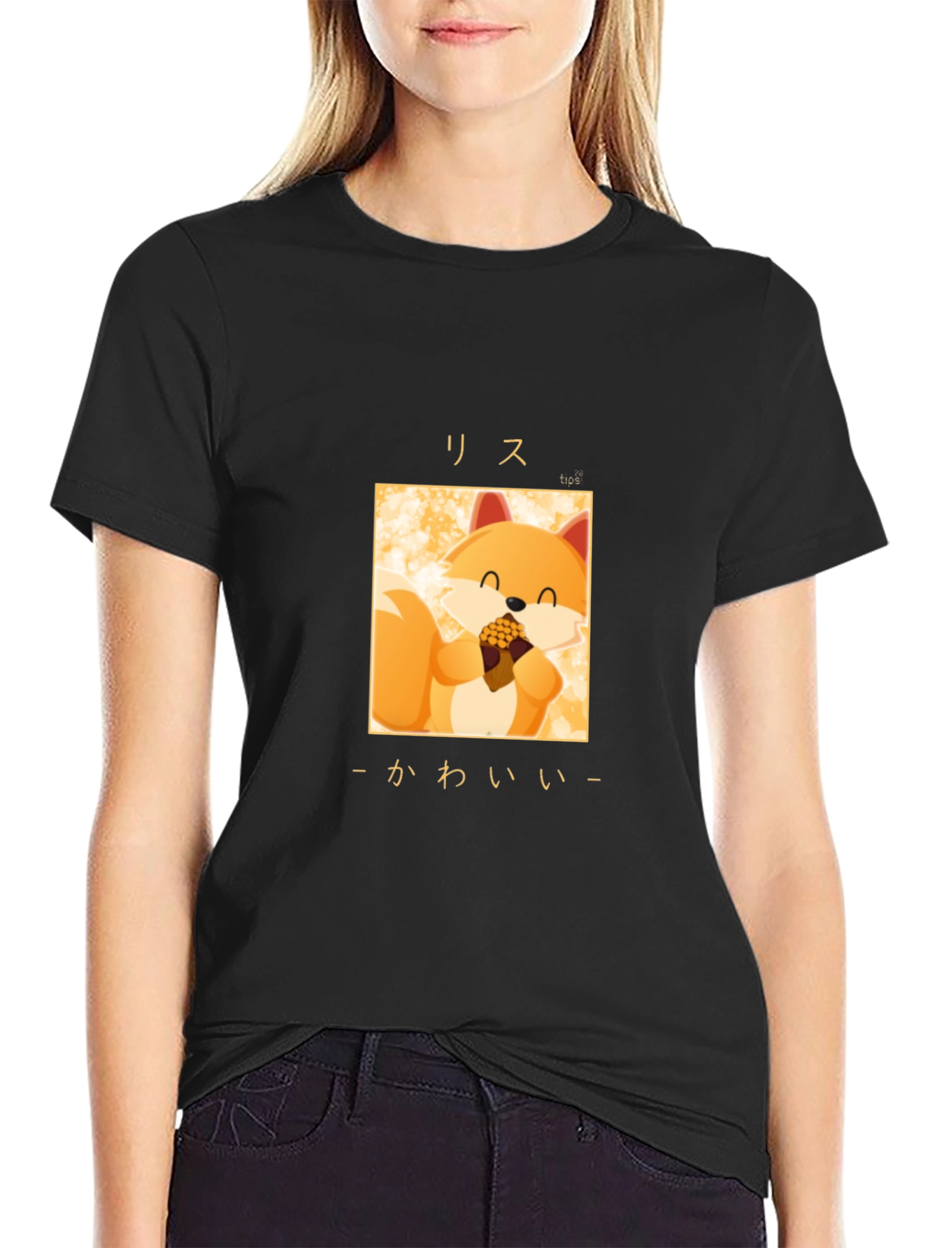 Cute Fox Graphic Black T-Shirt