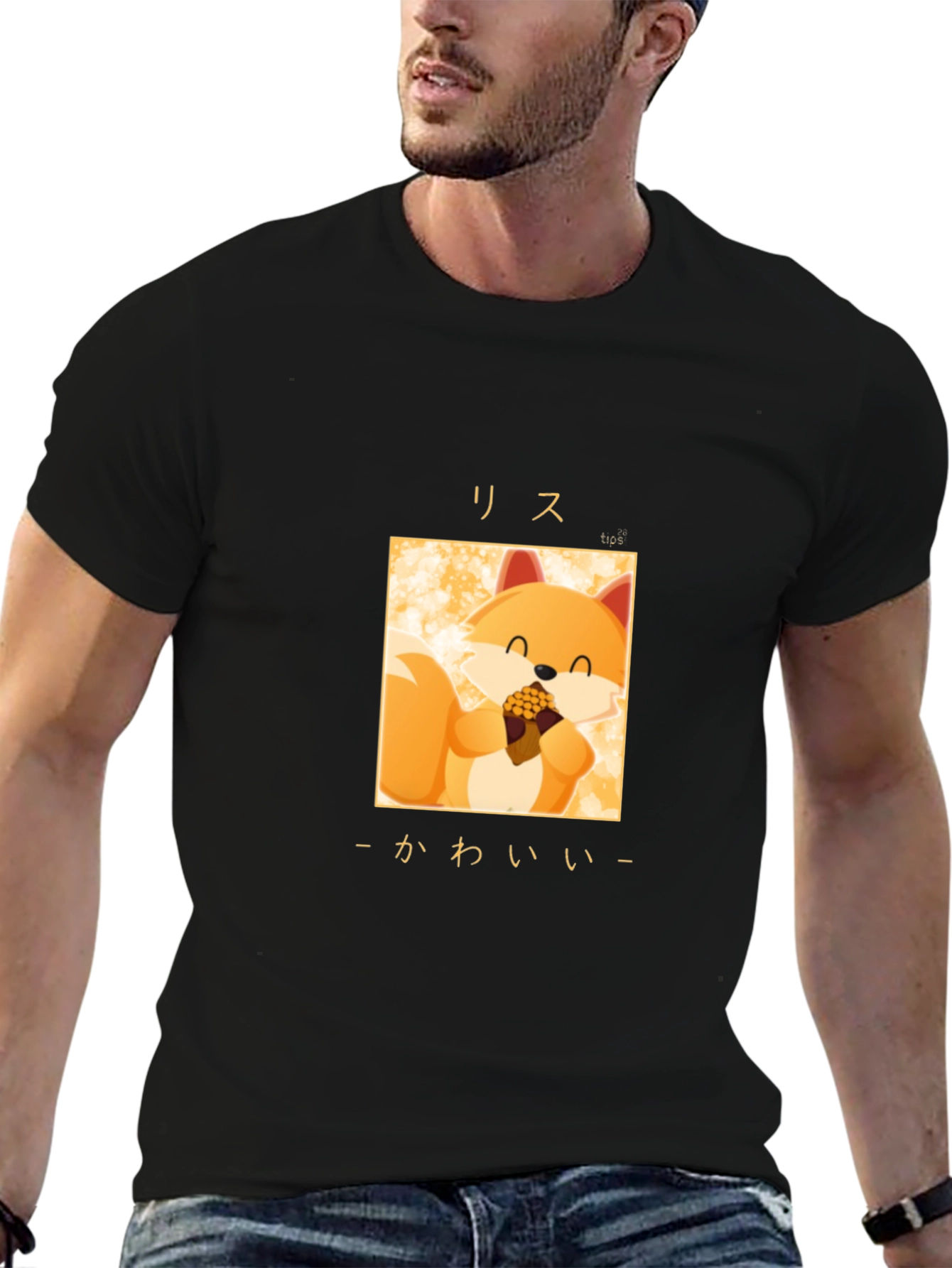 Cute Fox Graphic Black T-Shirt
