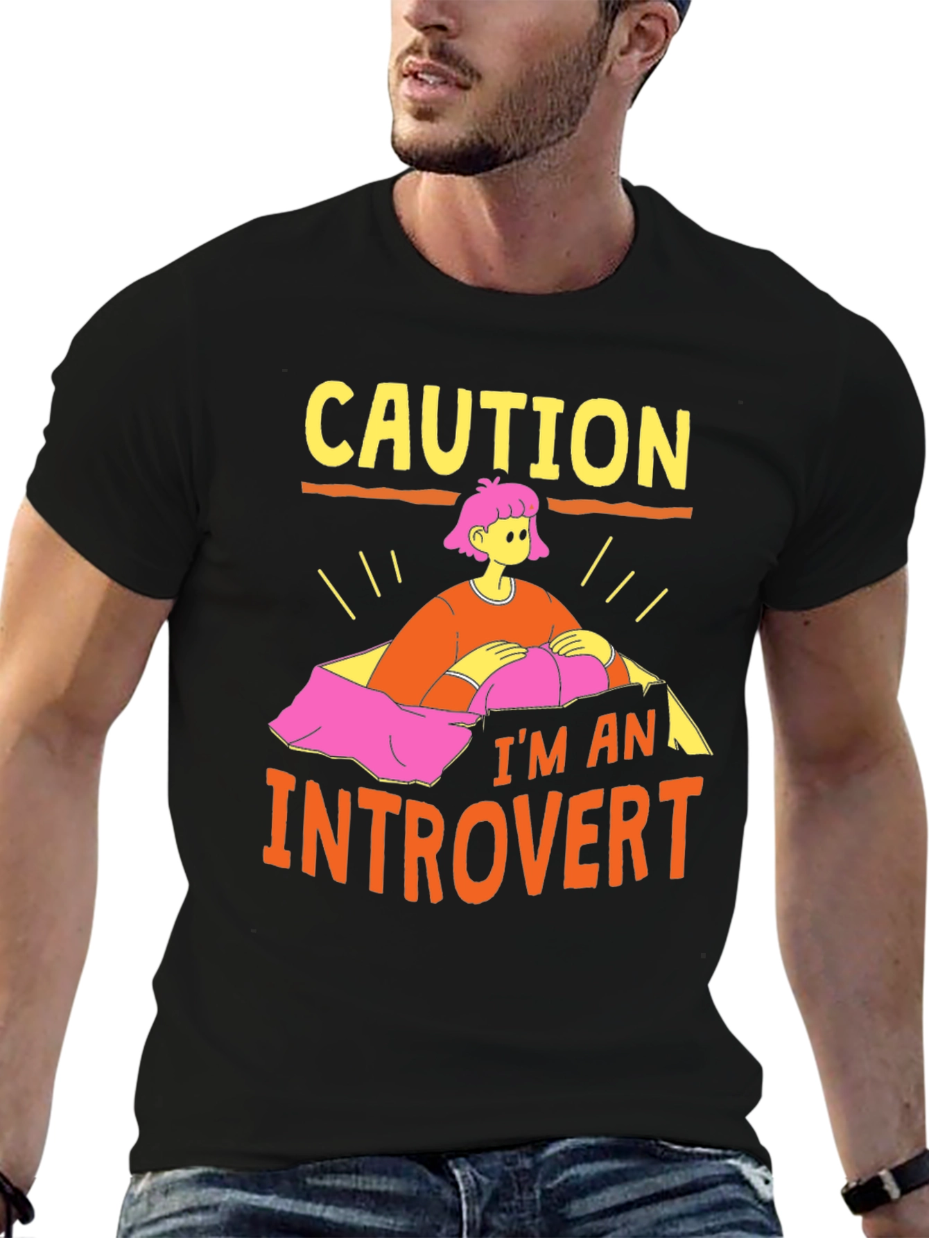Caution Introvert Graphic Tee -  Comfortable Cotton Blend