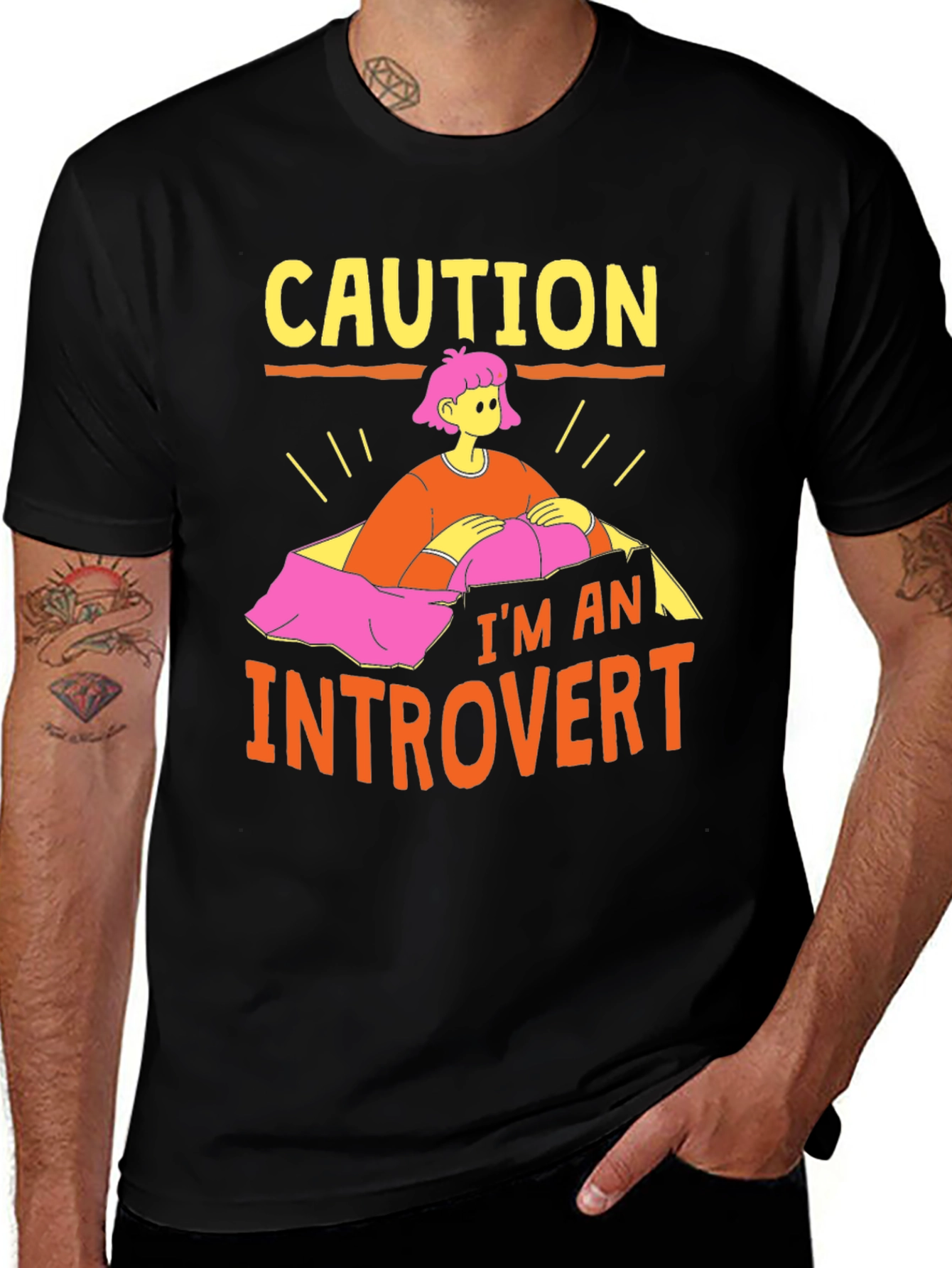 Caution Introvert Graphic Tee -  Comfortable Cotton Blend