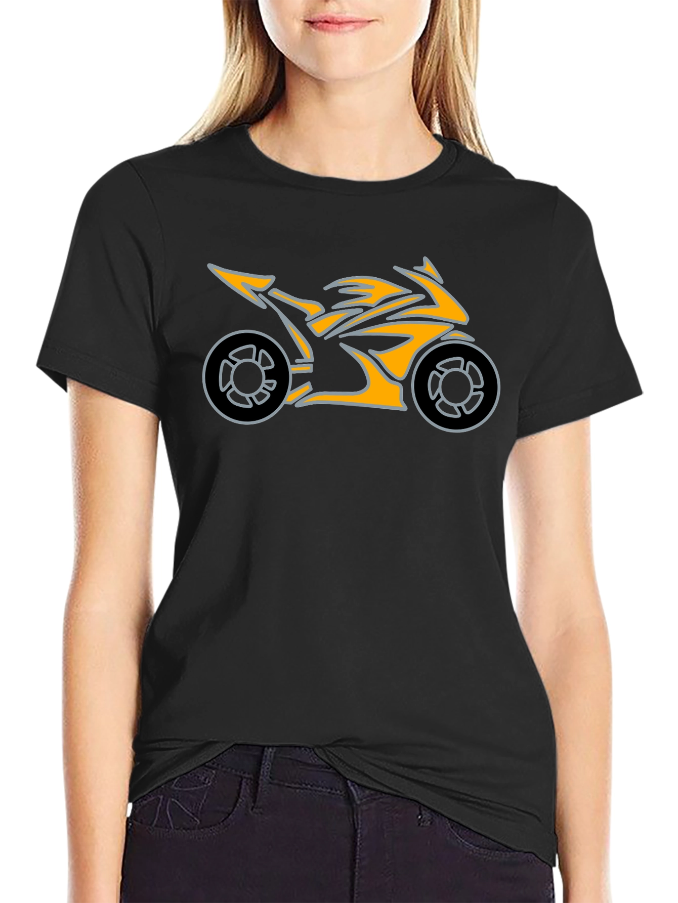 Motorcycle Graphic Tee - Black Cotton T-Shirt