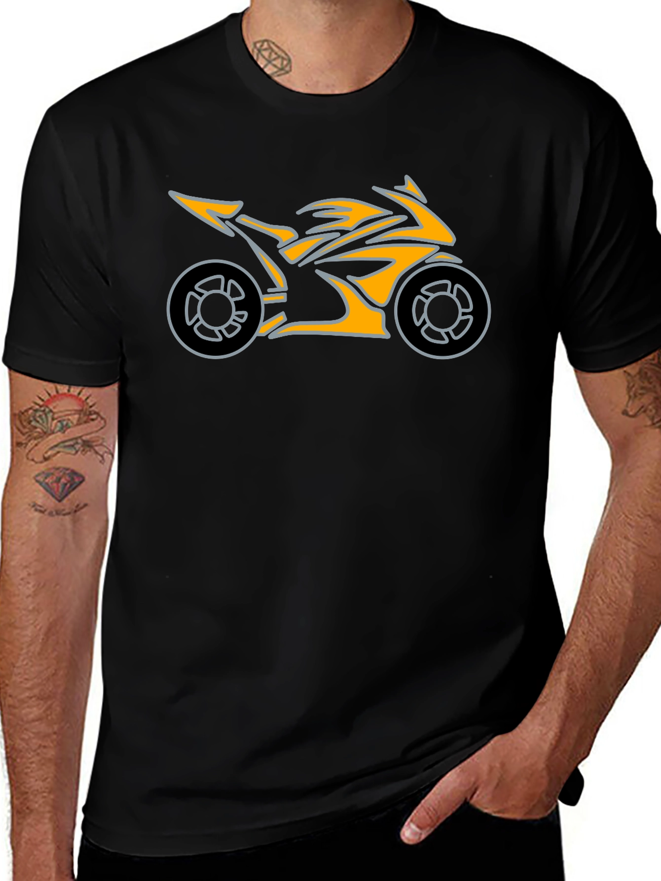 Motorcycle Graphic Tee - Black Cotton T-Shirt