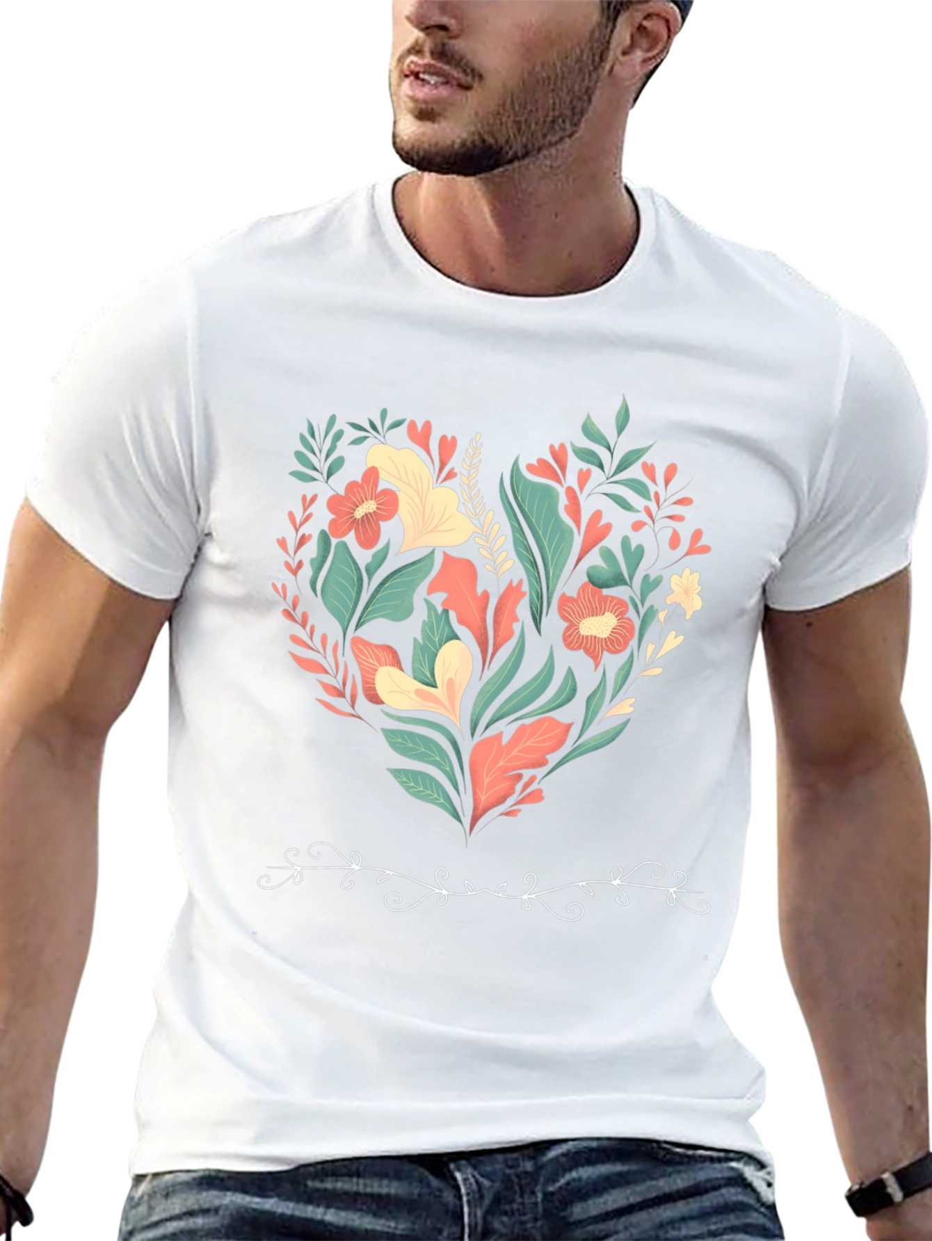 Floral Heart Graphic Print Black T-Shirt