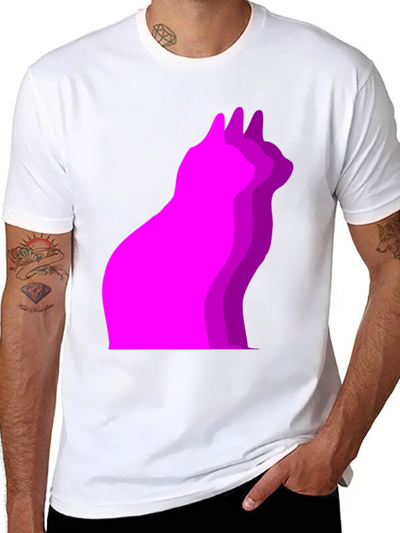 Cool Cat Outline Black T-Shirt