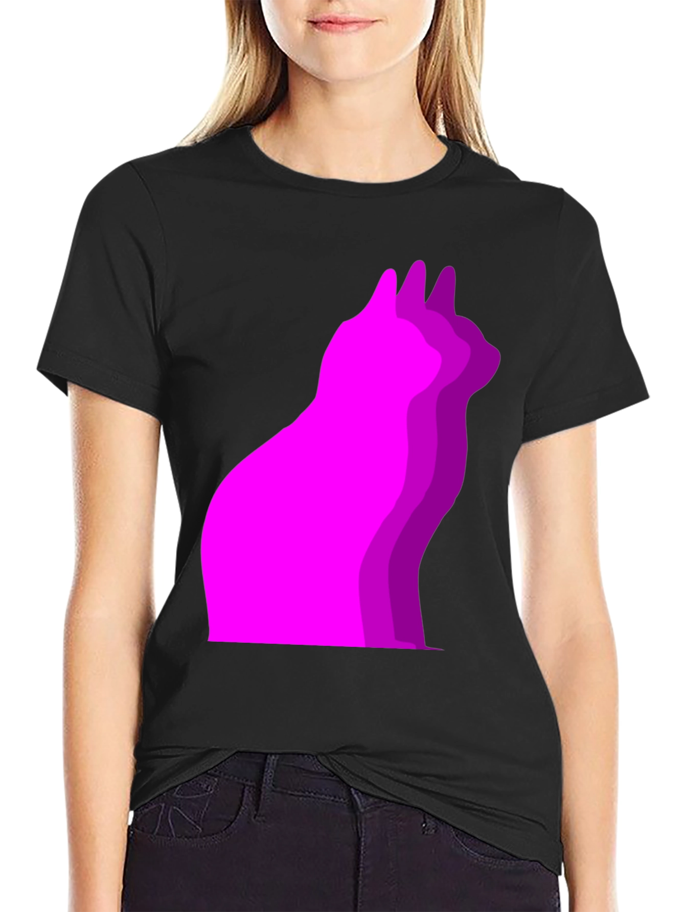 Cool Cat Outline Black T-Shirt