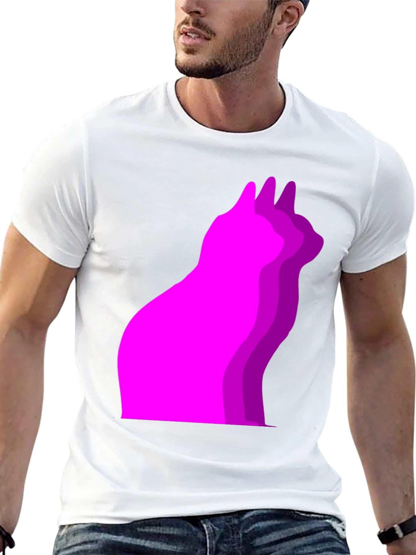 Cool Cat Outline Black T-Shirt