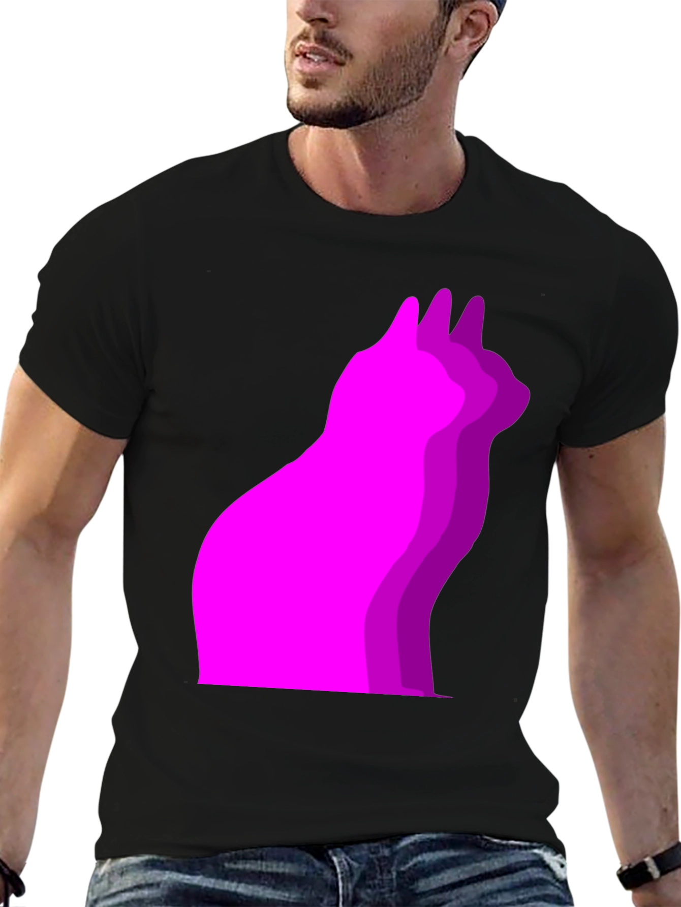 Cool Cat Outline Black T-Shirt