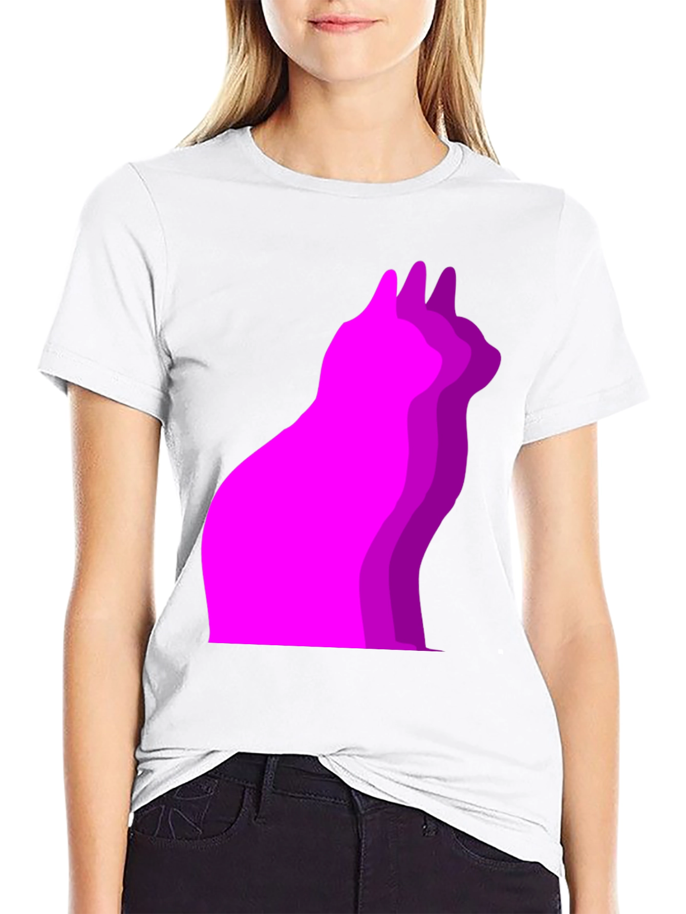 Cool Cat Outline Black T-Shirt