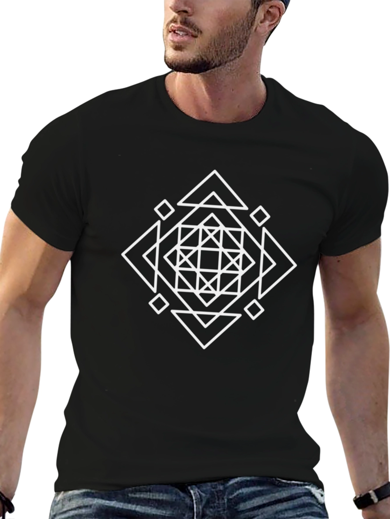 Geometric Graphic Tee - Modern Design Black T-Shirt