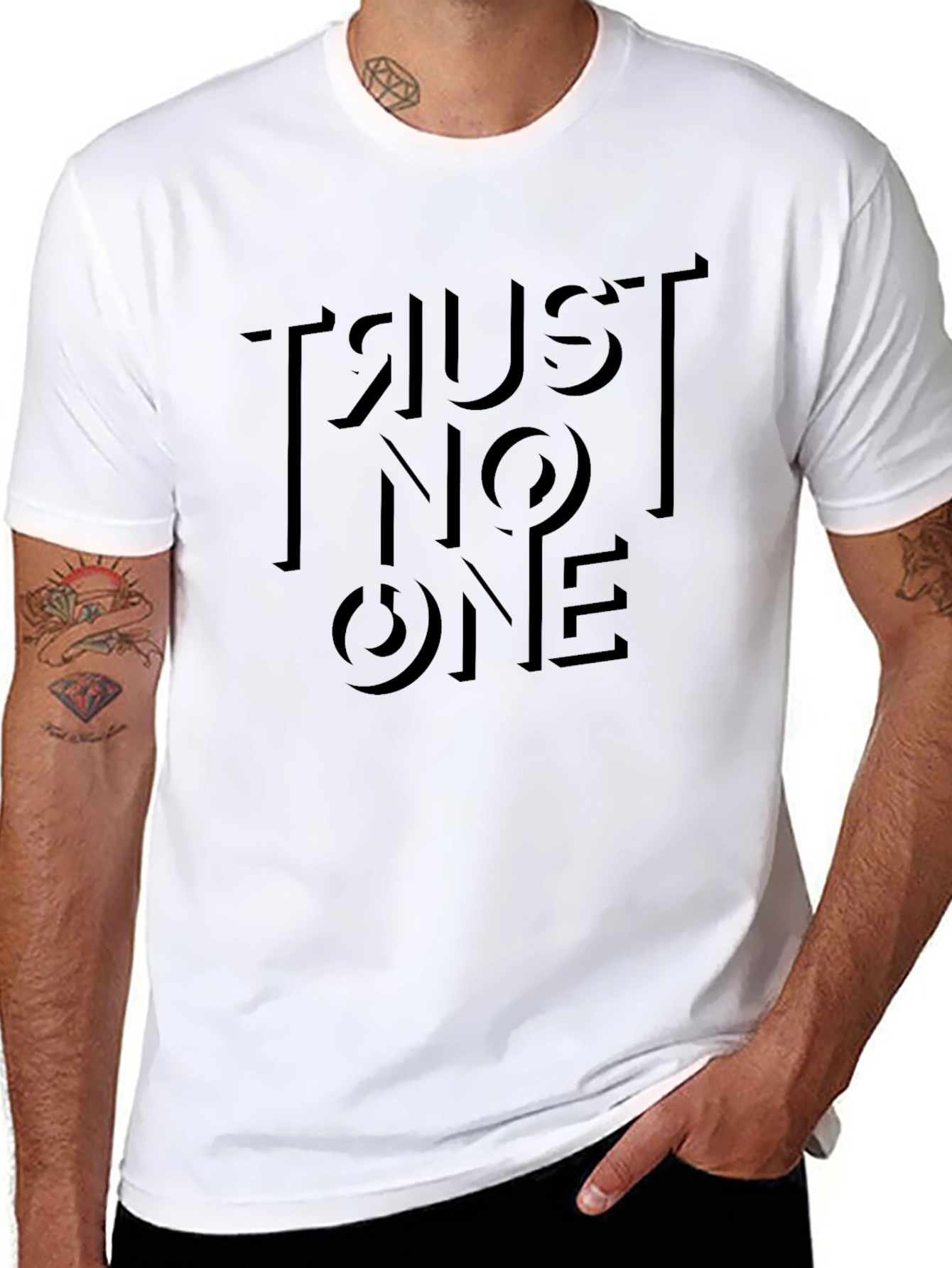 Trust No One Graphic Print Black T-Shirt