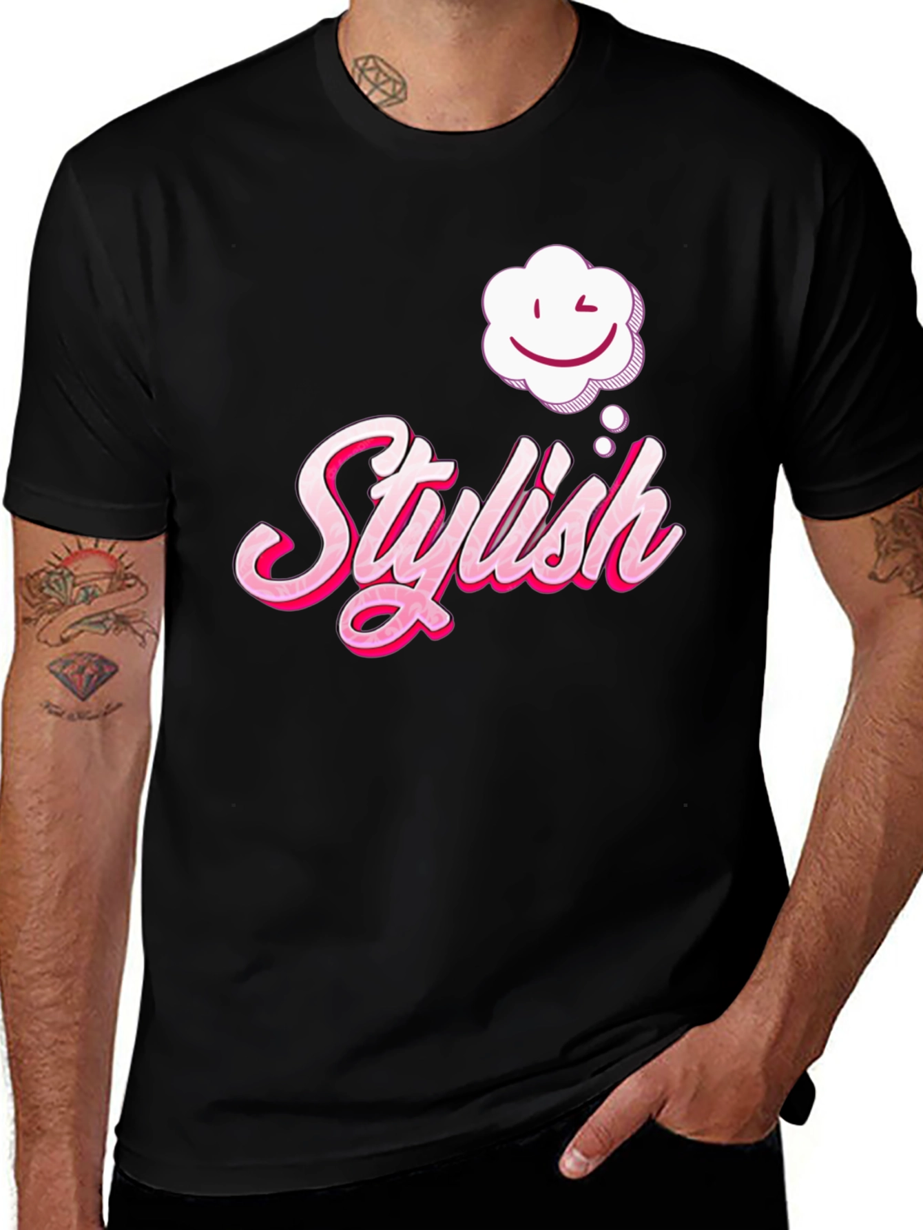 Stylish Wink Cloud Graphic Black T-Shirt