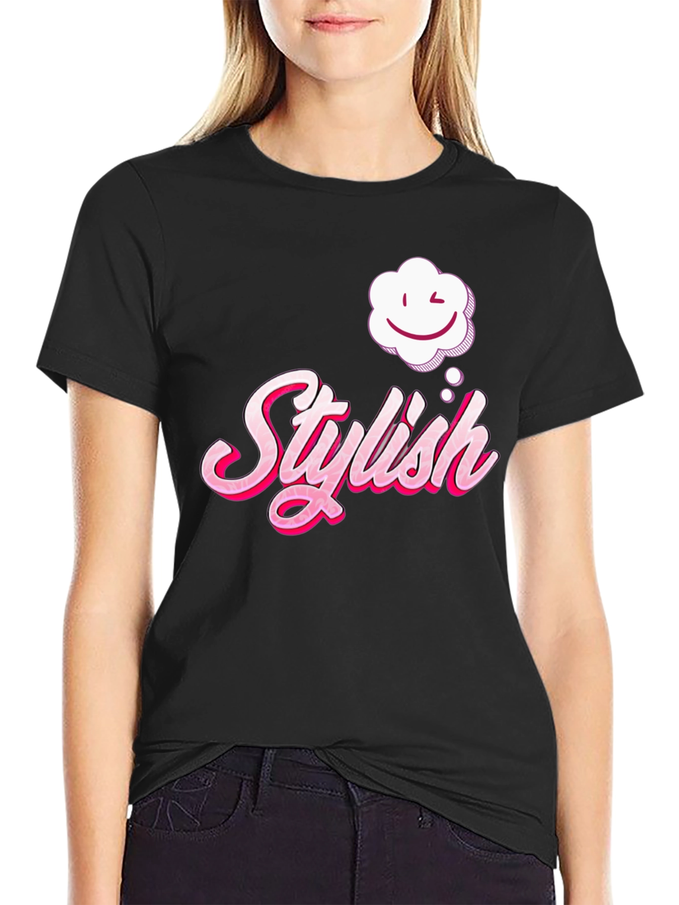 Stylish Wink Cloud Graphic Black T-Shirt