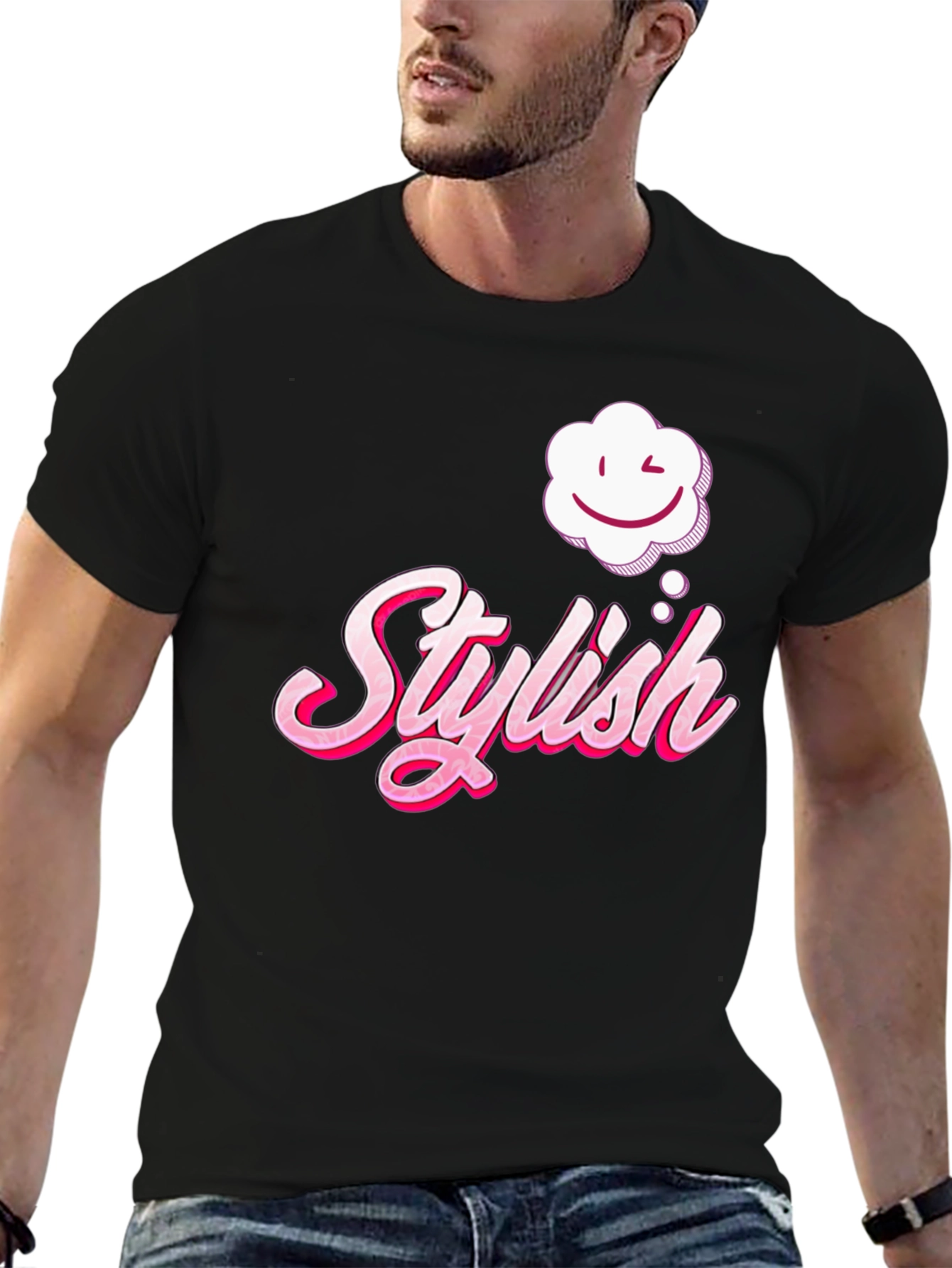 Stylish Wink Cloud Graphic Black T-Shirt