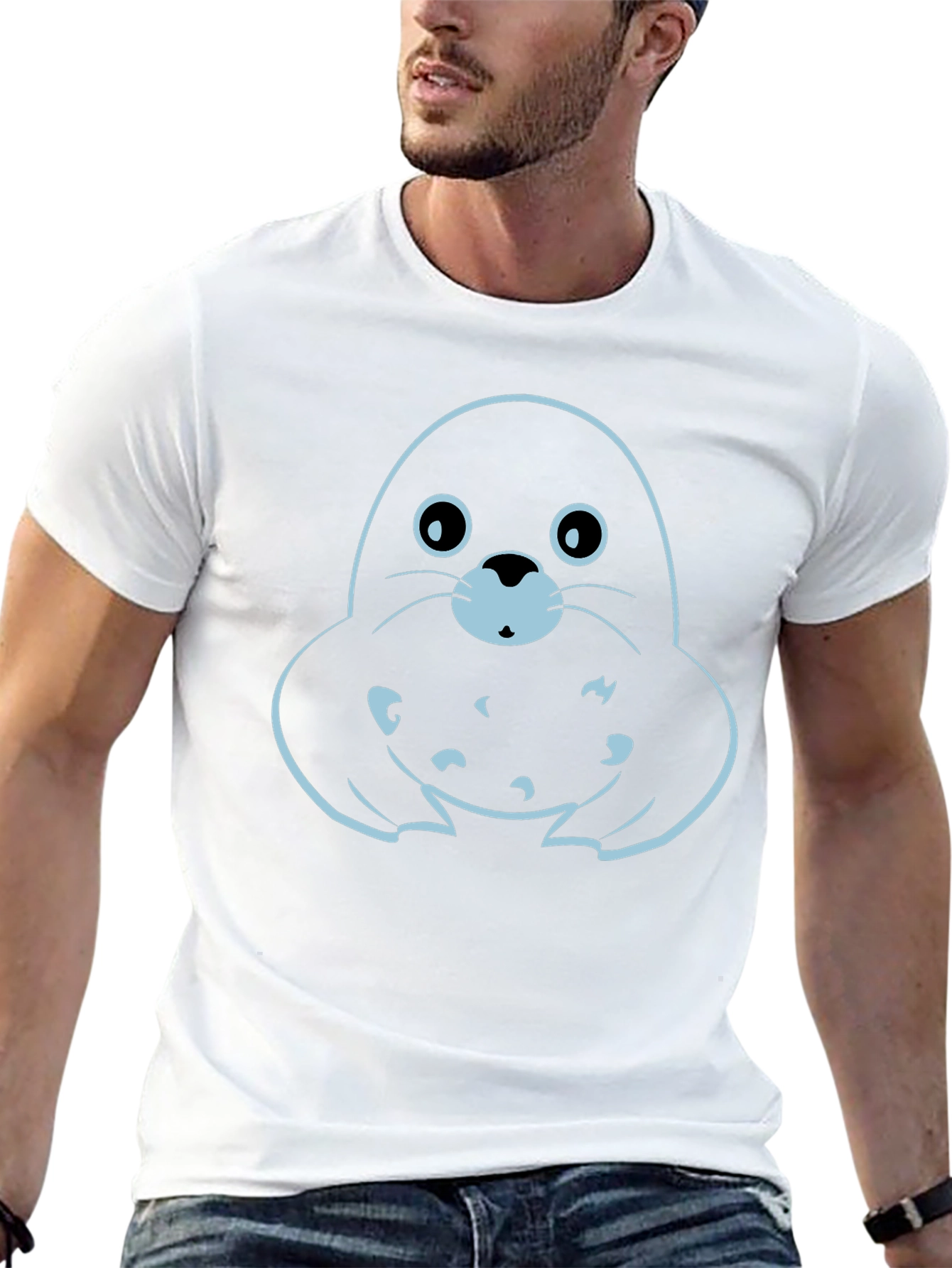 Cute Seal Graphic Tee - Black Cotton T-Shirt