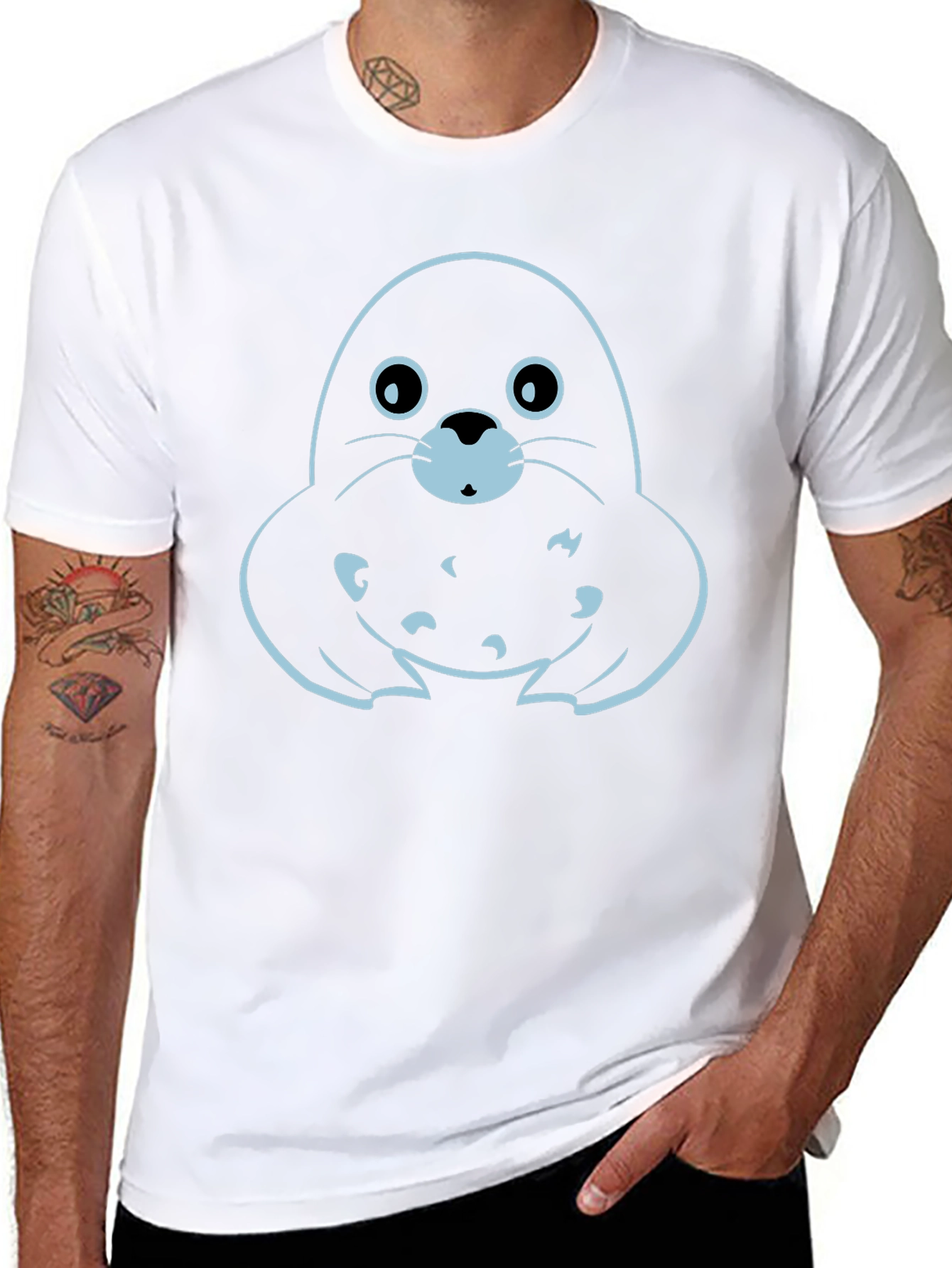 Cute Seal Graphic Tee - Black Cotton T-Shirt