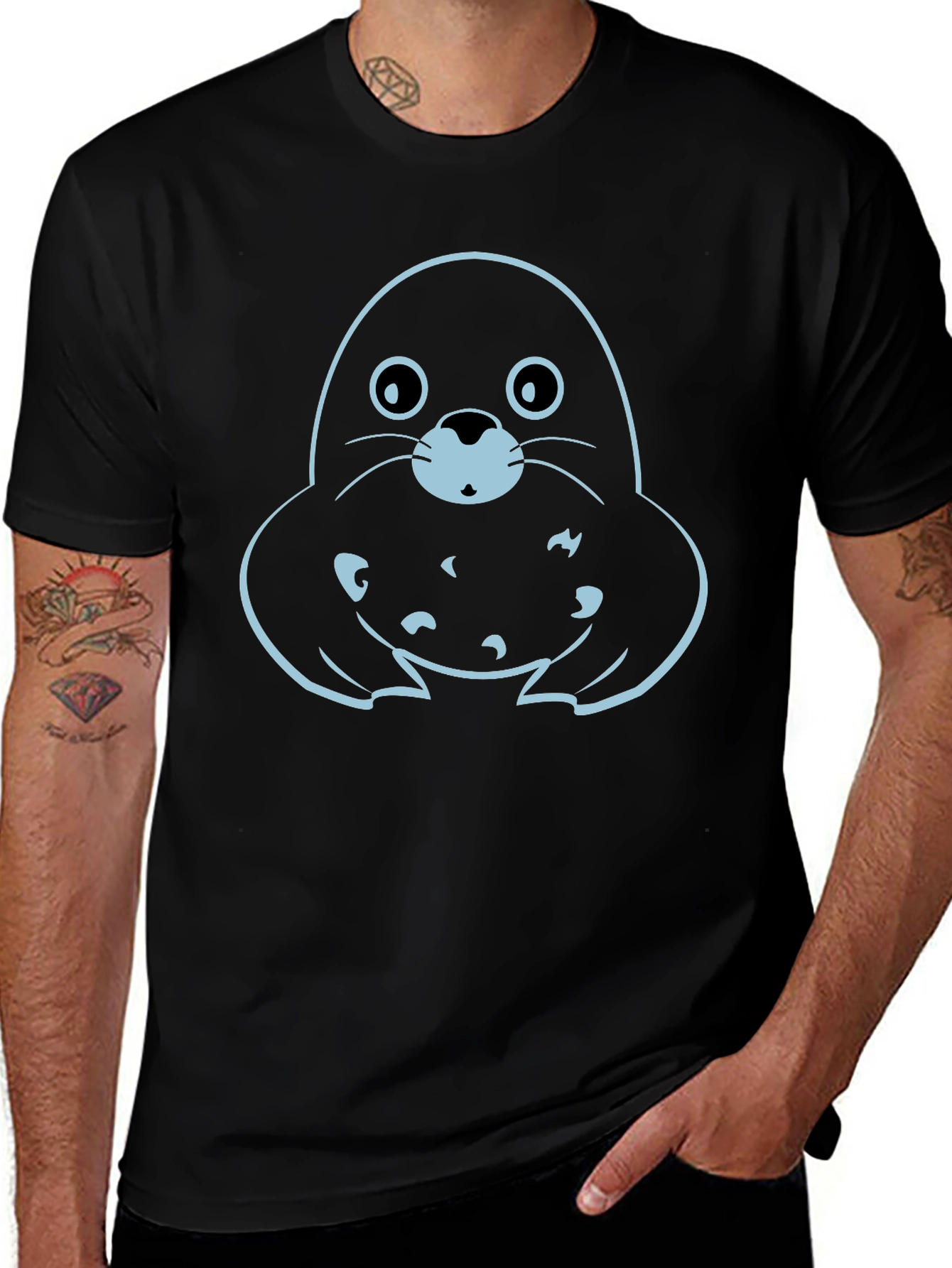 Cute Seal Graphic Tee - Black Cotton T-Shirt