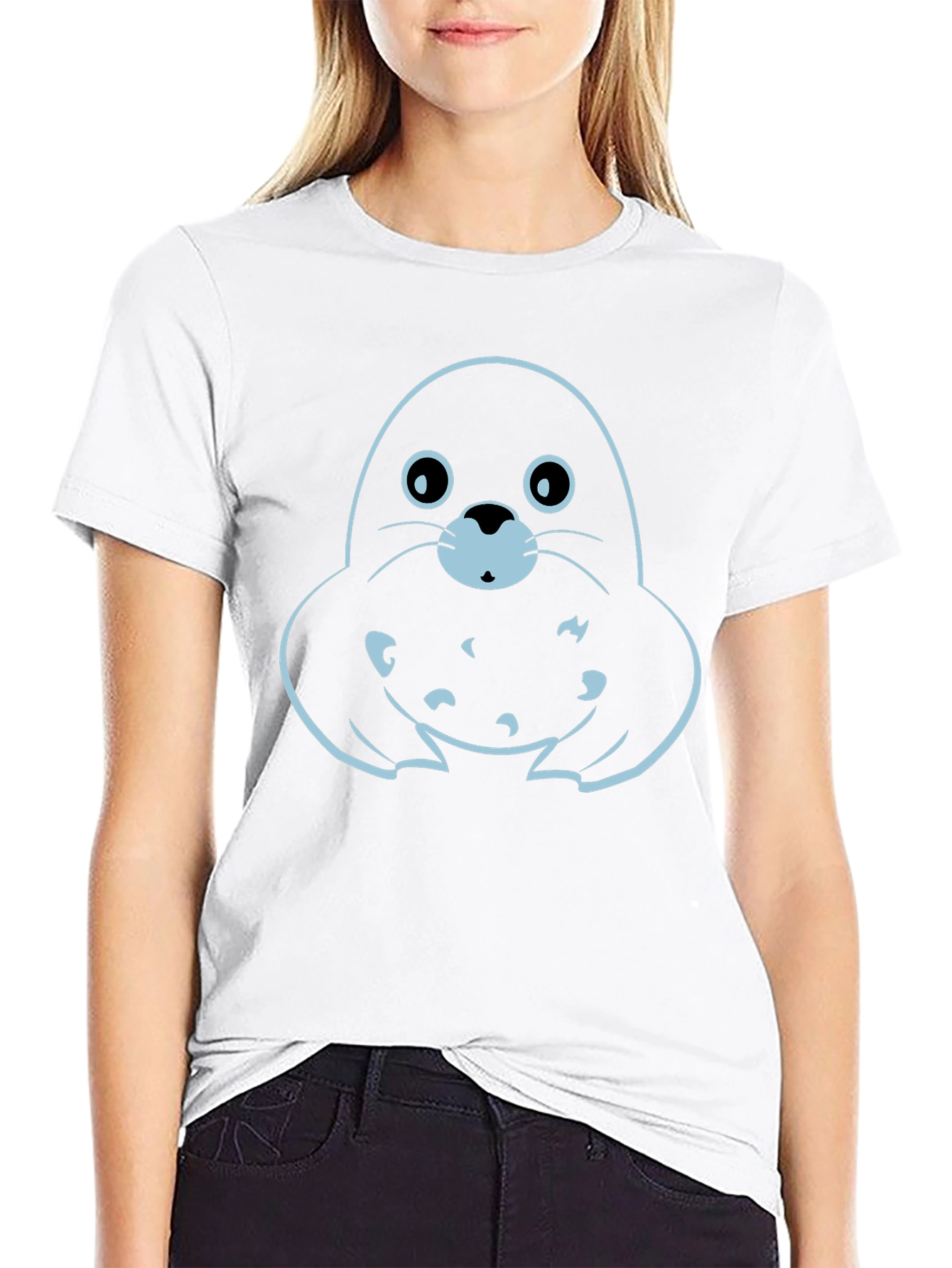 Cute Seal Graphic Tee - Black Cotton T-Shirt